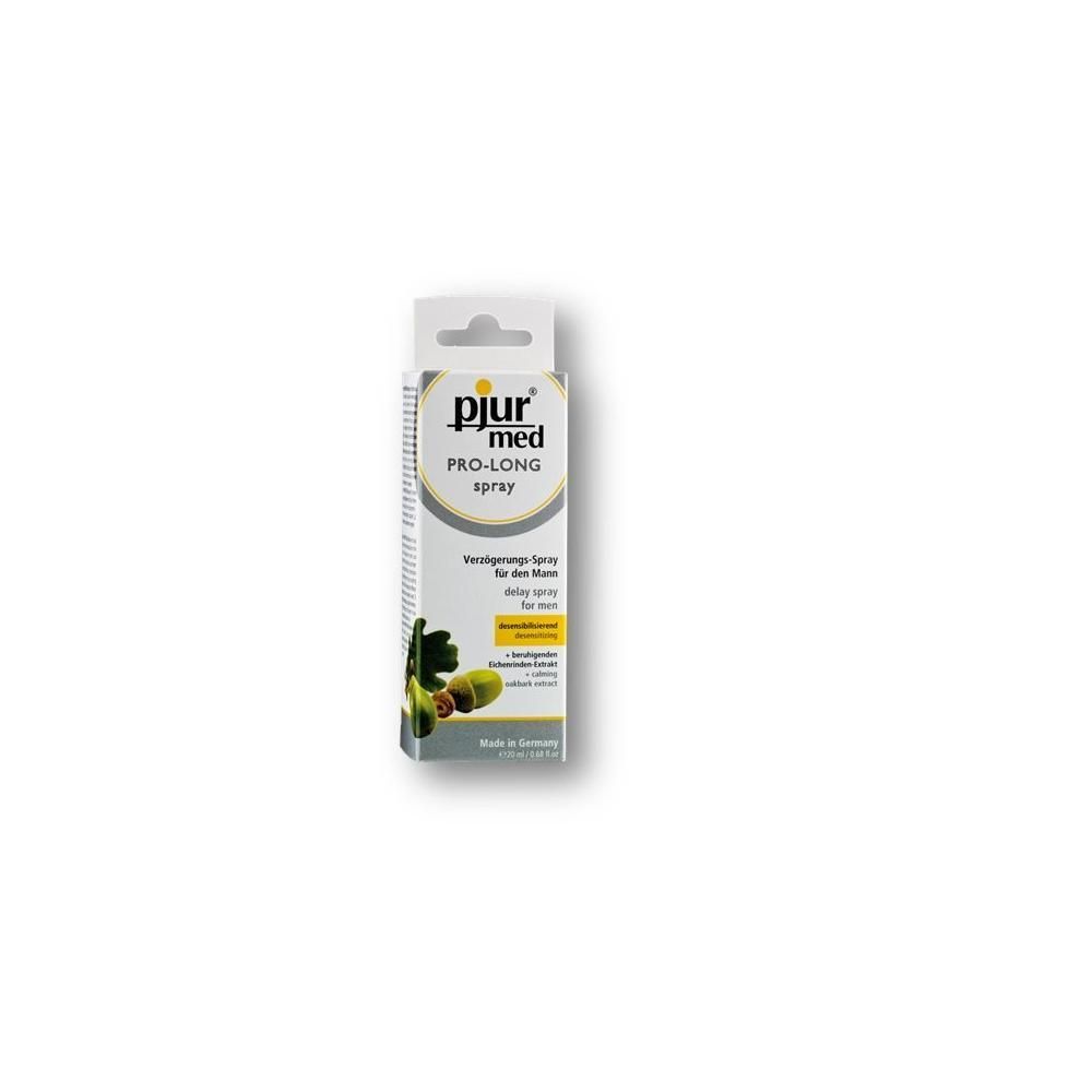 Verpackung des PJUR MED PRO-LONG Sprays mit Eichenblatt-Motiv.