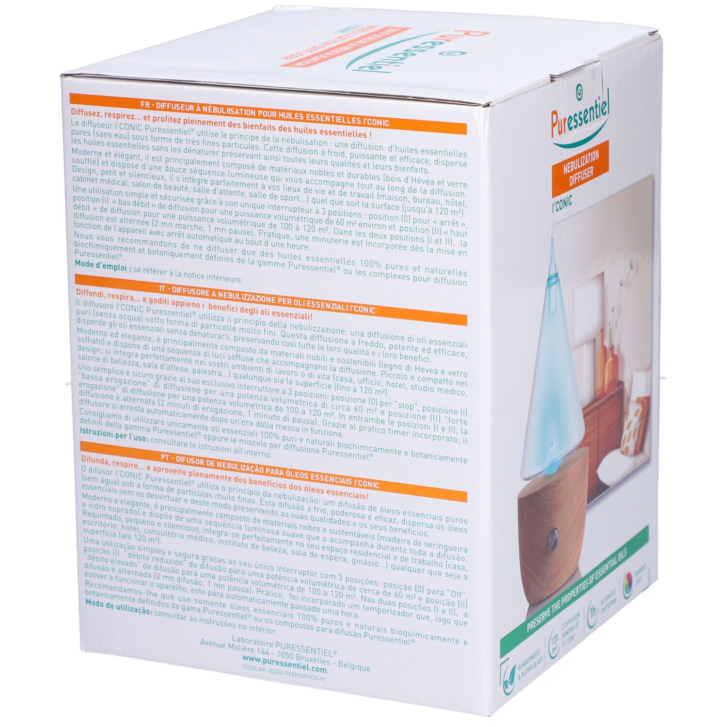 Puressentiel Diffuseur à Nébulisation en Bois Naturel I'CONIC