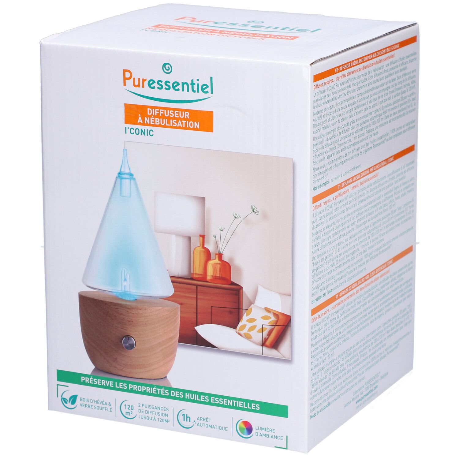 Puressentiel Diffuseur à Nébulisation en Bois Naturel I'CONIC