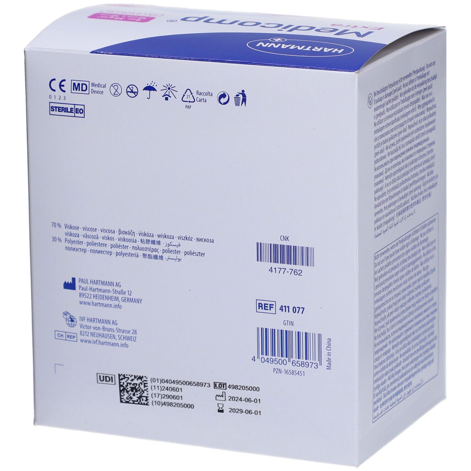 Medicomp® Compresses non tissées stériles 10 x 10 cm 6 couches