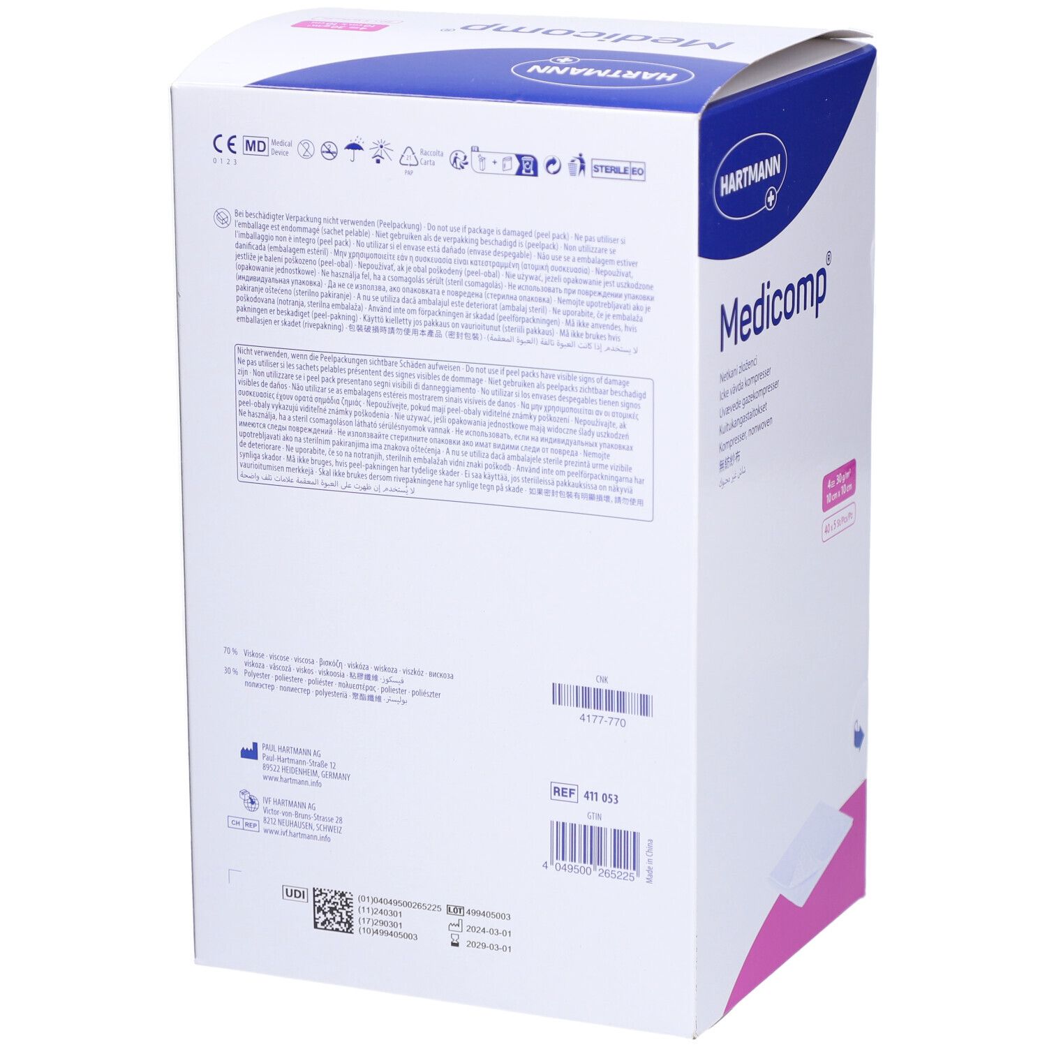 HARTMANN Medicomp® Compresses en nontissé stériles 4 plis S30  10 cm x 10 cm