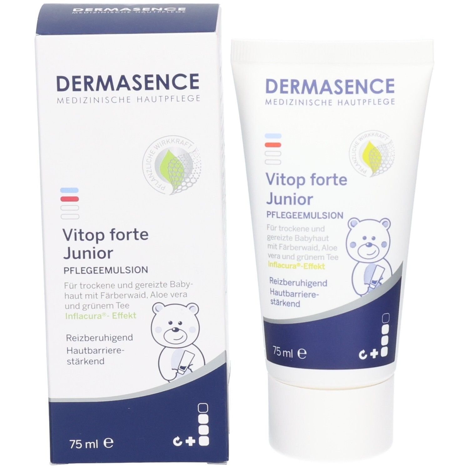 Tube et boîte Dermasence Vitop forte Junior Emulsion de soin. 75ml.