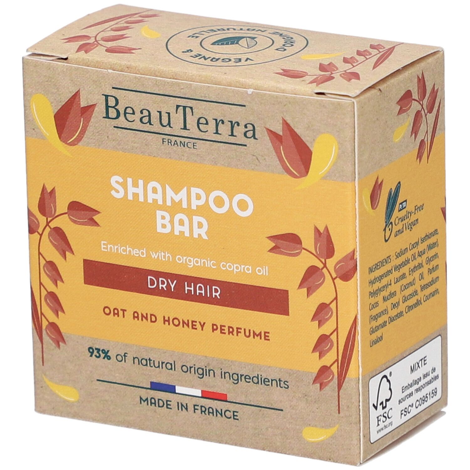 BeauTerra Shampoing Solide - Cheveux Secs et Abîmés