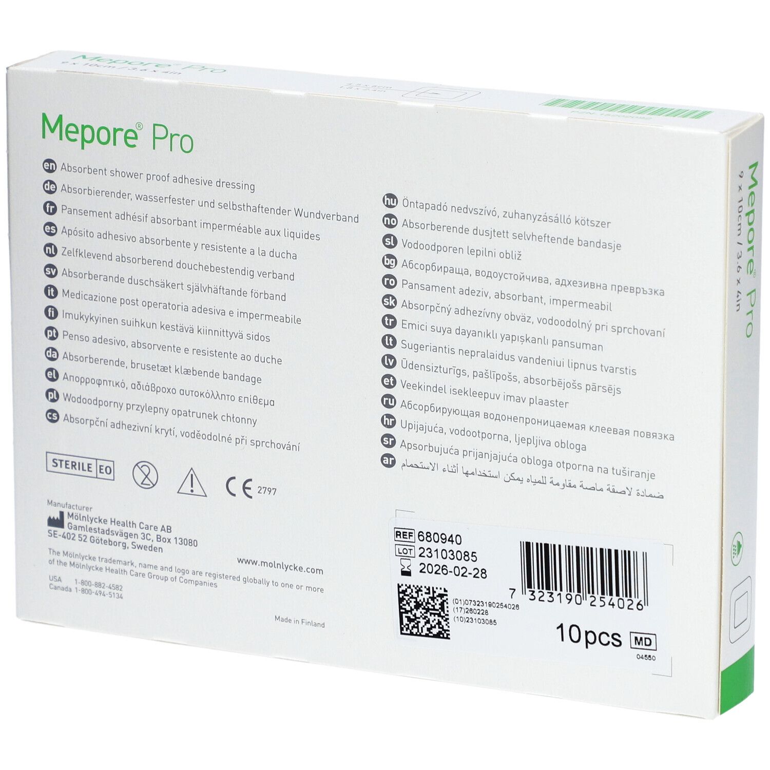 MÖLNLYCKE® Mepore® Pro - Pansement adhésif absorbant imperméable aux liquides 10 x 9 cm