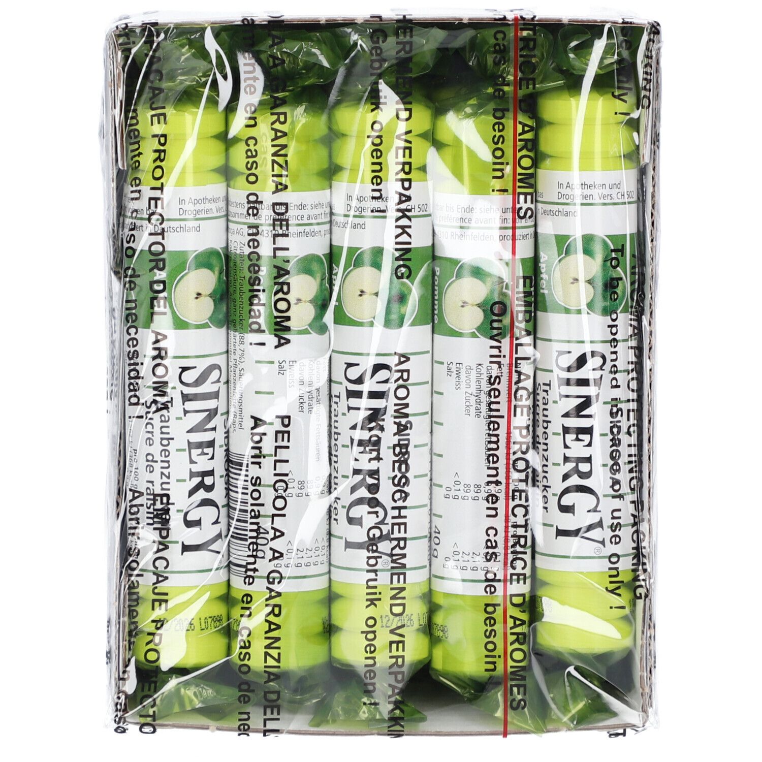 Boîte de sucre de raisin emballée dans du plastique. Une ouverture est visible pour l'accès aux produits.