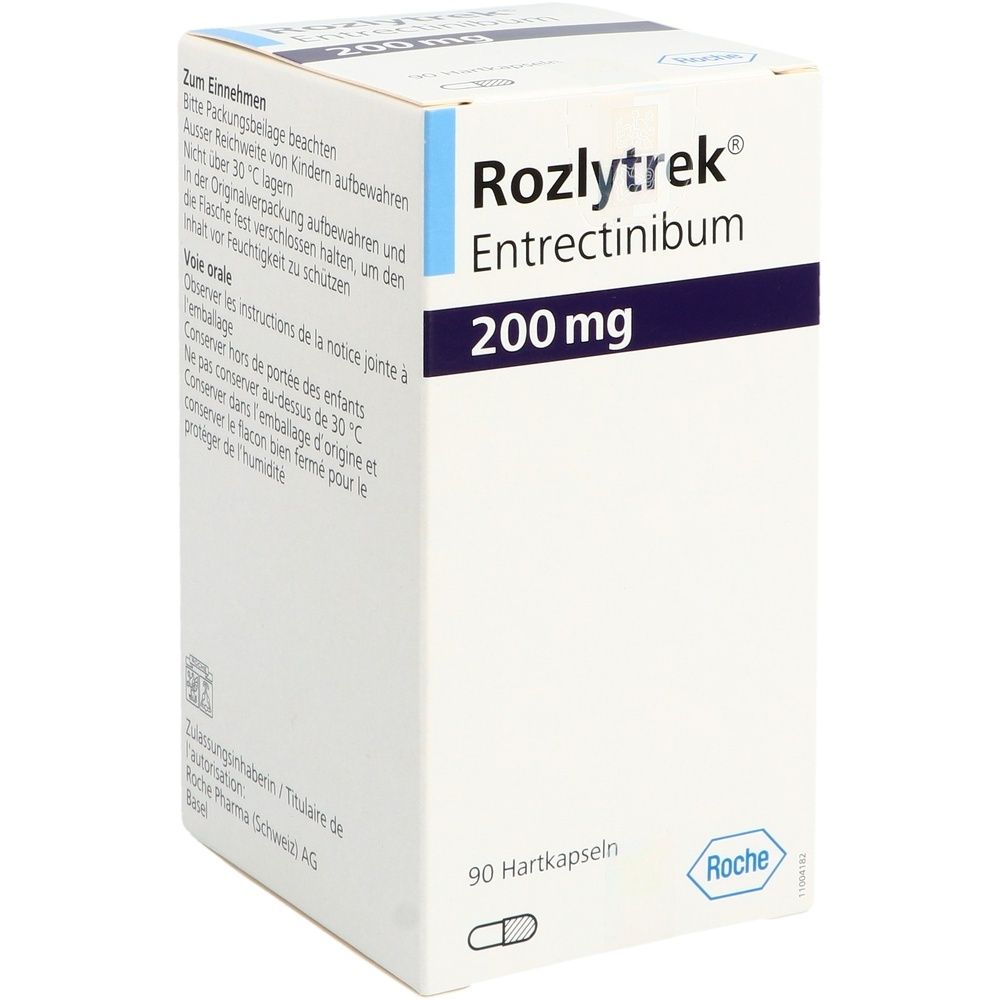 Karton ROZLYTREK Kaps 200 mg. Weißer Karton mit blauen und schwarzen Schriftzügen. Produktname und Dosierung sichtbar.