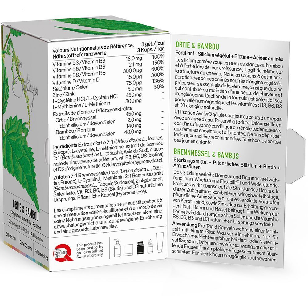 Emballage blanc du produit avec texte et informations nutritionnelles. Logo et nom du produit visibles.