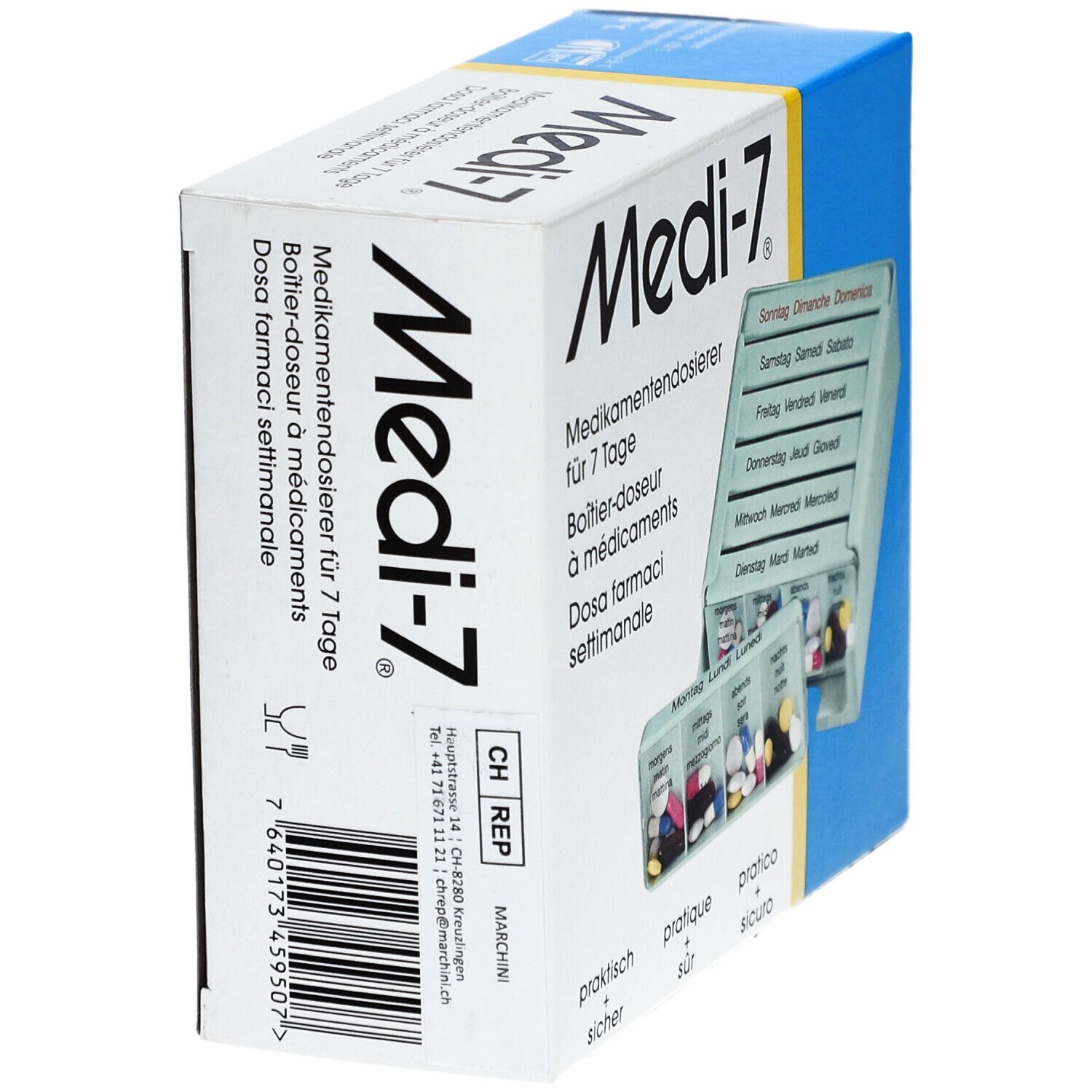 MEDI-7 Medikamentendosierer 7 Tage D/F/I türkis