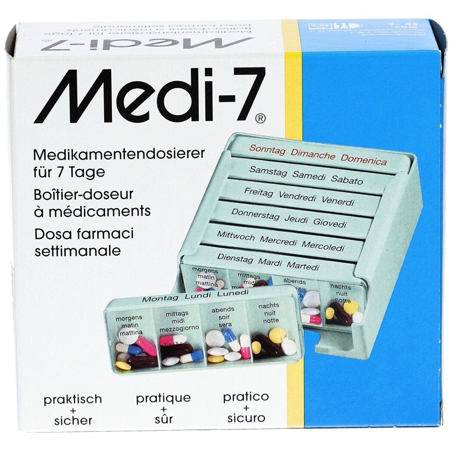 MEDI-7 Medikamentendosierer 7 Tage D/F/I türkis