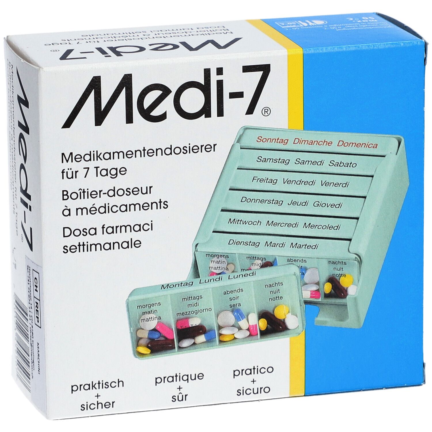 MEDI-7 Medikamentendosierer 7 Tage D/F/I türkis