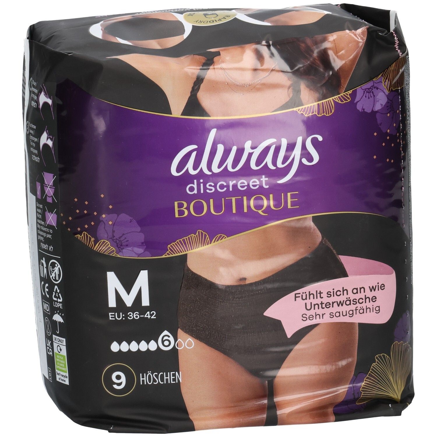 Culottes Always Discreet Boutique M, 9 pièces. Sensation de sous-vêtement, super absorbantes.