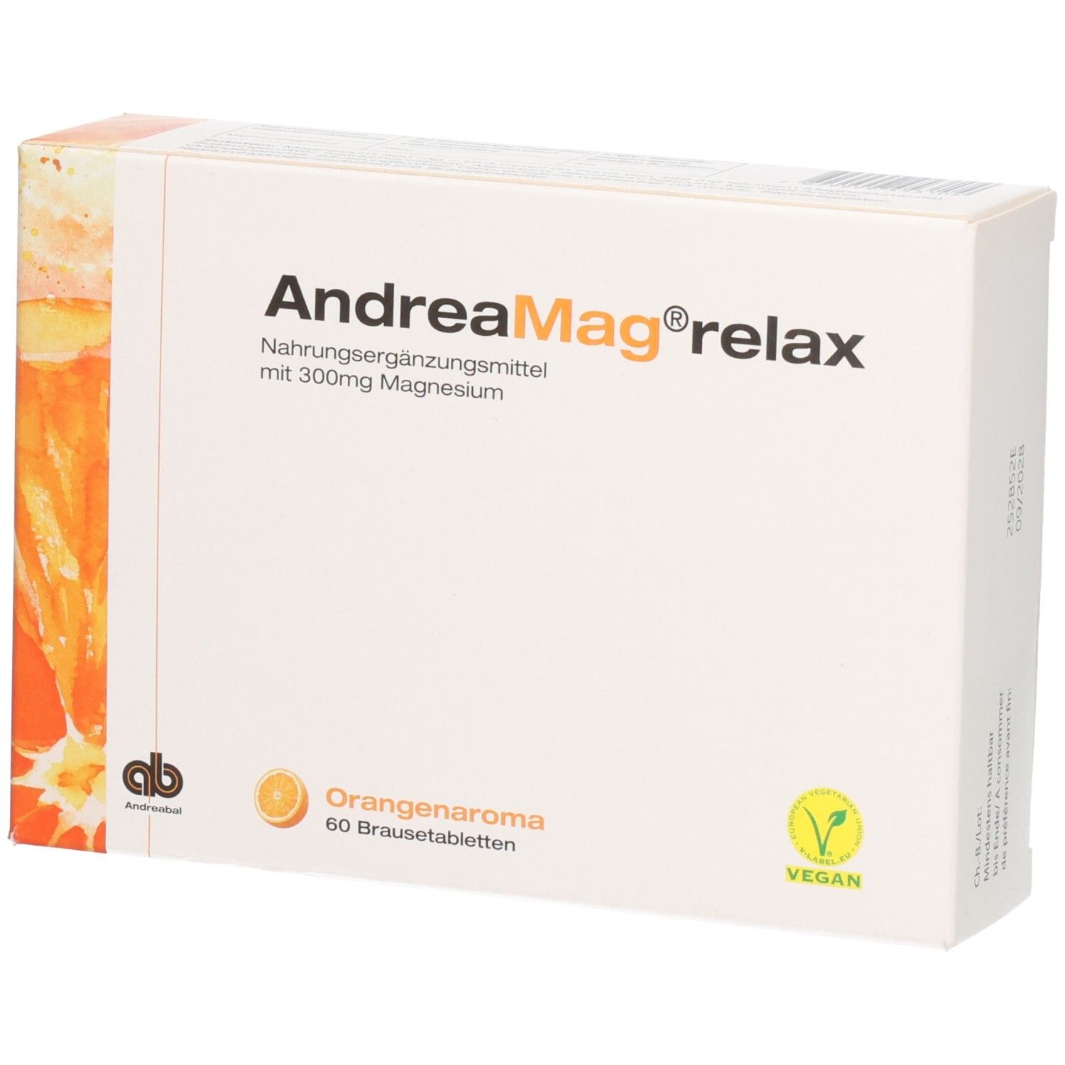 AndreaMag relax Brausetabletten, Orangenaroma, 60 Stück. Mit Vegan-Siegel.