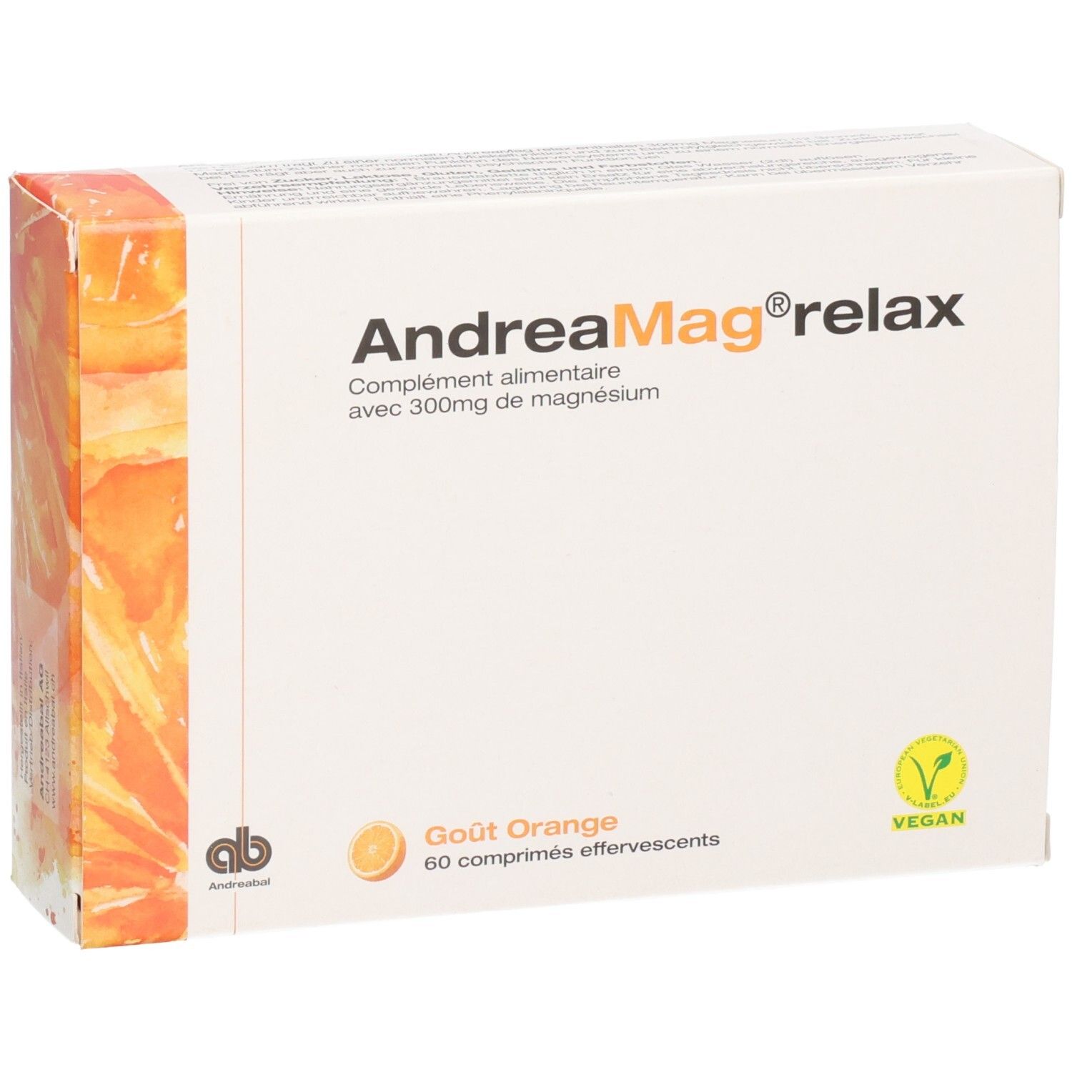 AndreaMag relax Brausetabletten, Orangenaroma, 60 Stück. Mit Vegan-Siegel.