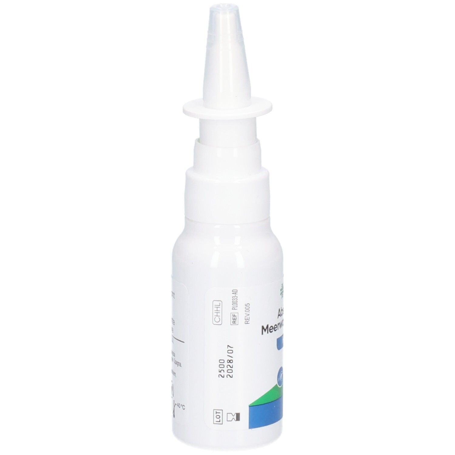 Flacon de spray nasal blanc avec applicateur blanc. Étiquette avec le nom de marque LIVSANE et infos produit.
