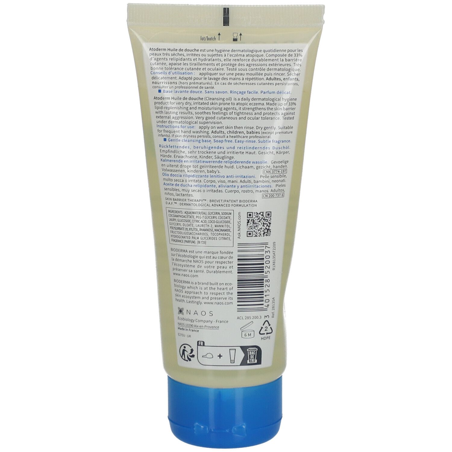 BIODERMA Atoderm Huile de douche peaux sensibles sèches