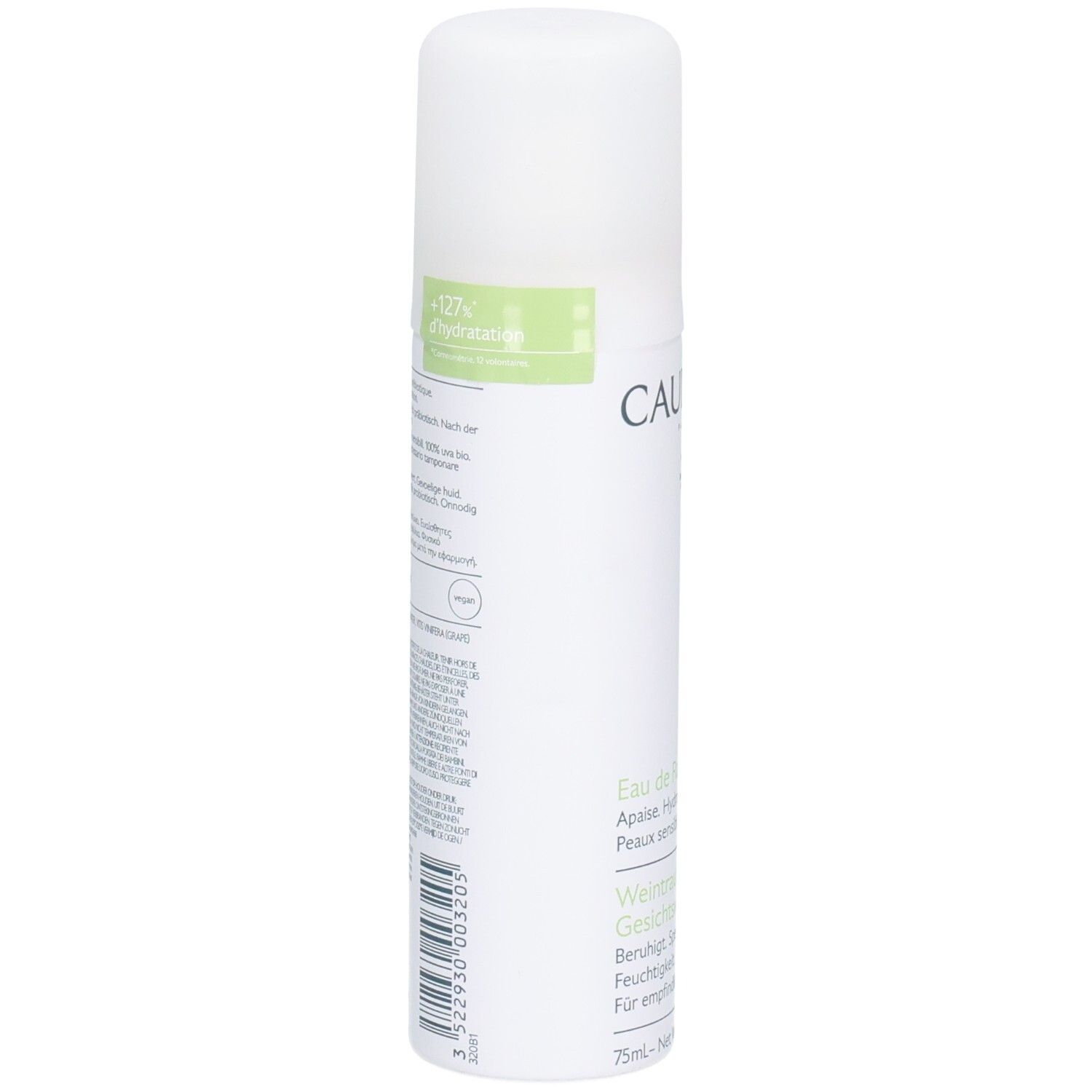 Caudalie Eau de Raisin: Dos avec instructions d'utilisation et ingrédients.