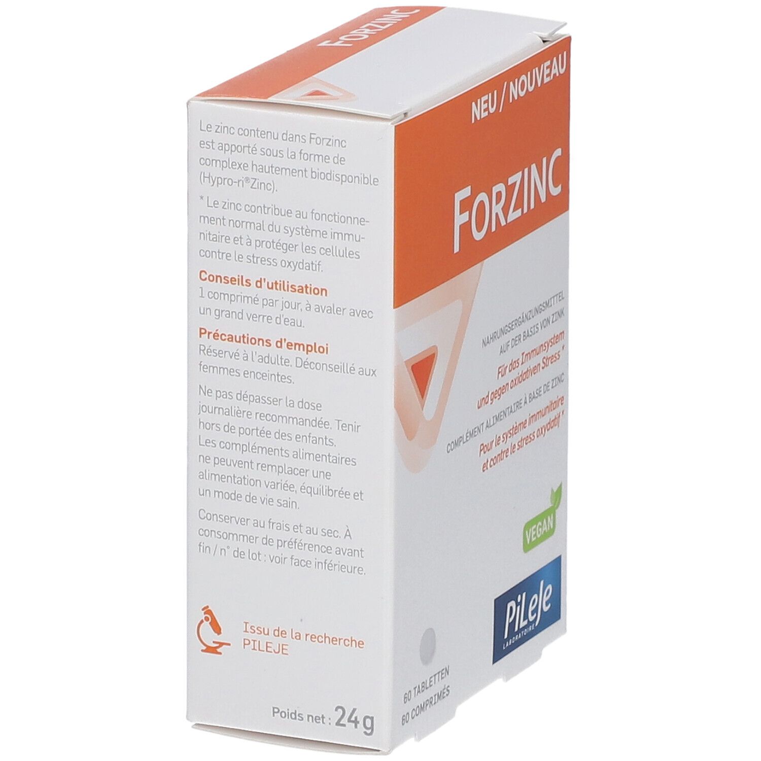 Forzinc, Comprimé, complément alimentaire à base de zinc, bt 60