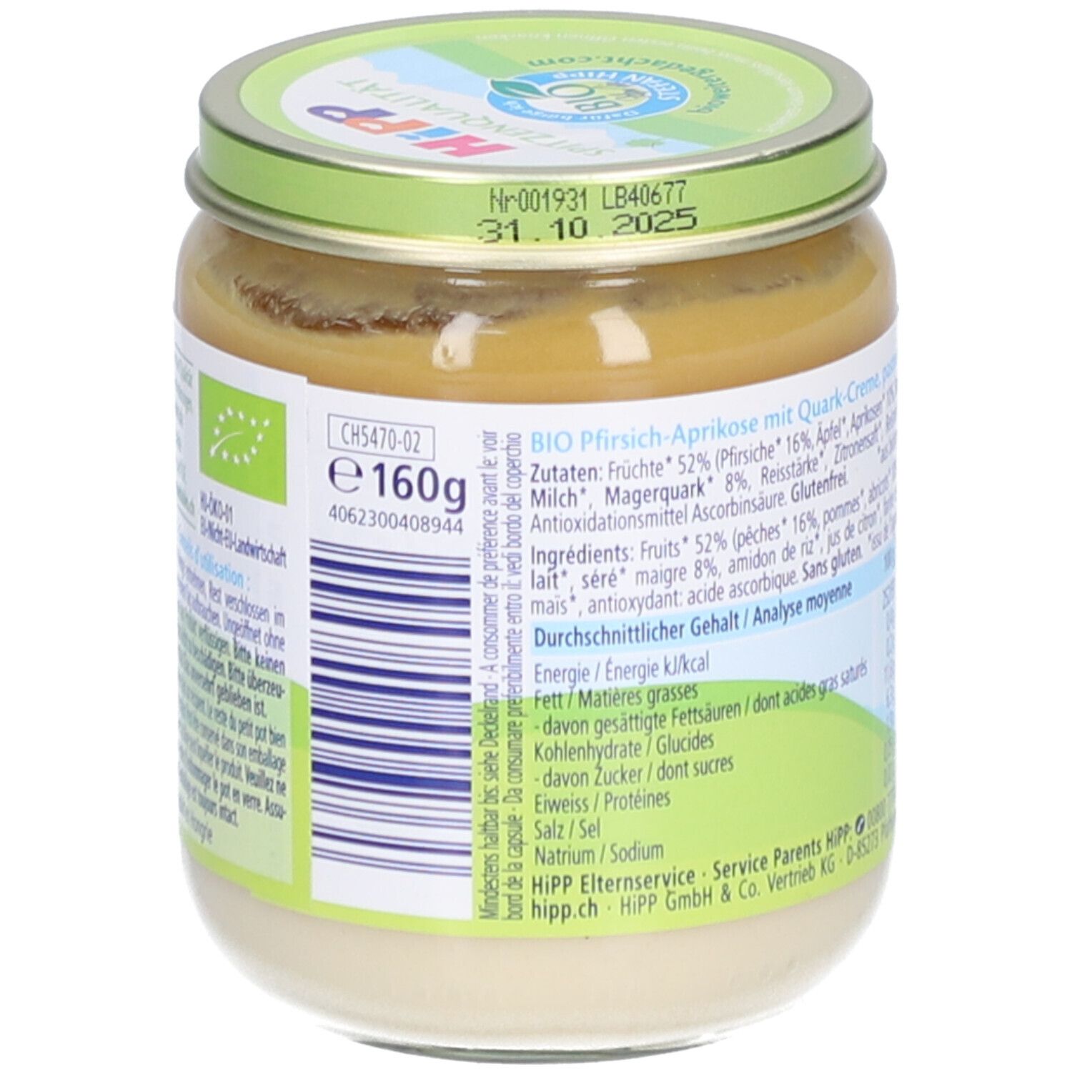HIPP Gläschen Pfirsich-Aprikose mit Quarkcreme Nach 7 Monaten