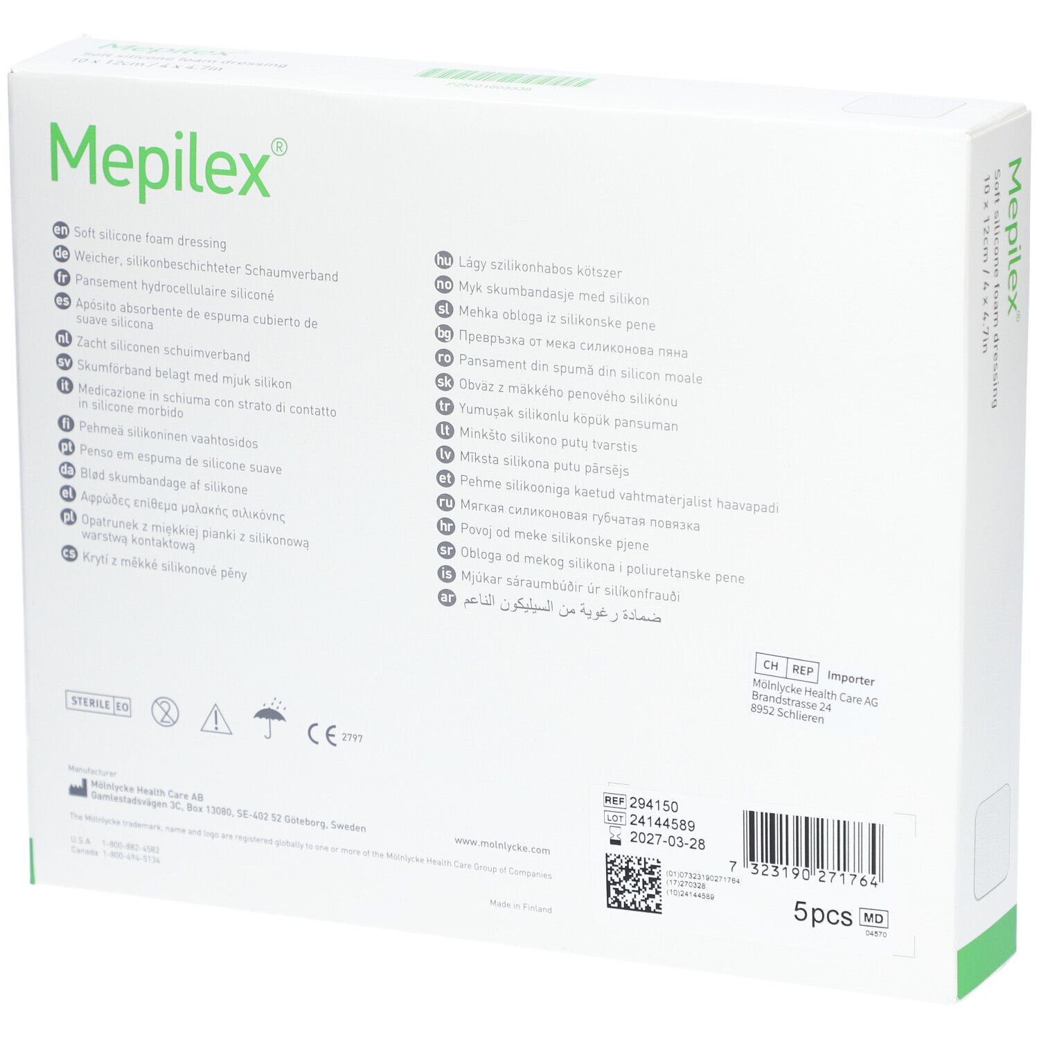 MÖLNLYCKE® Mepilex® Transfer Safetac - Drainierender Schaumstoffverband 10 x 12 cm