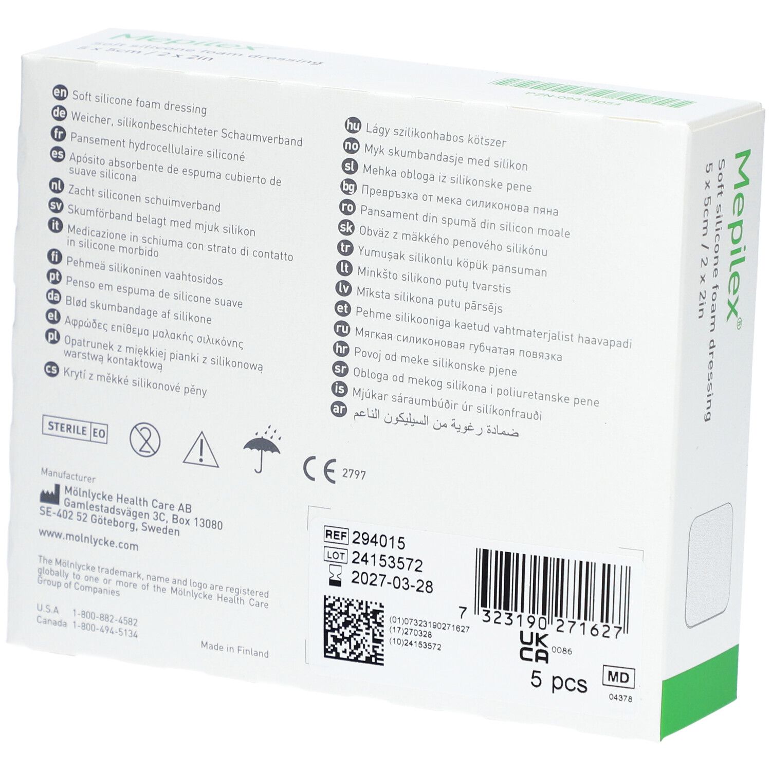 MÖLNLYCKE® Mepilex® Transfer Safetac - Drainierender Schaumstoffverband 5 x 5 cm