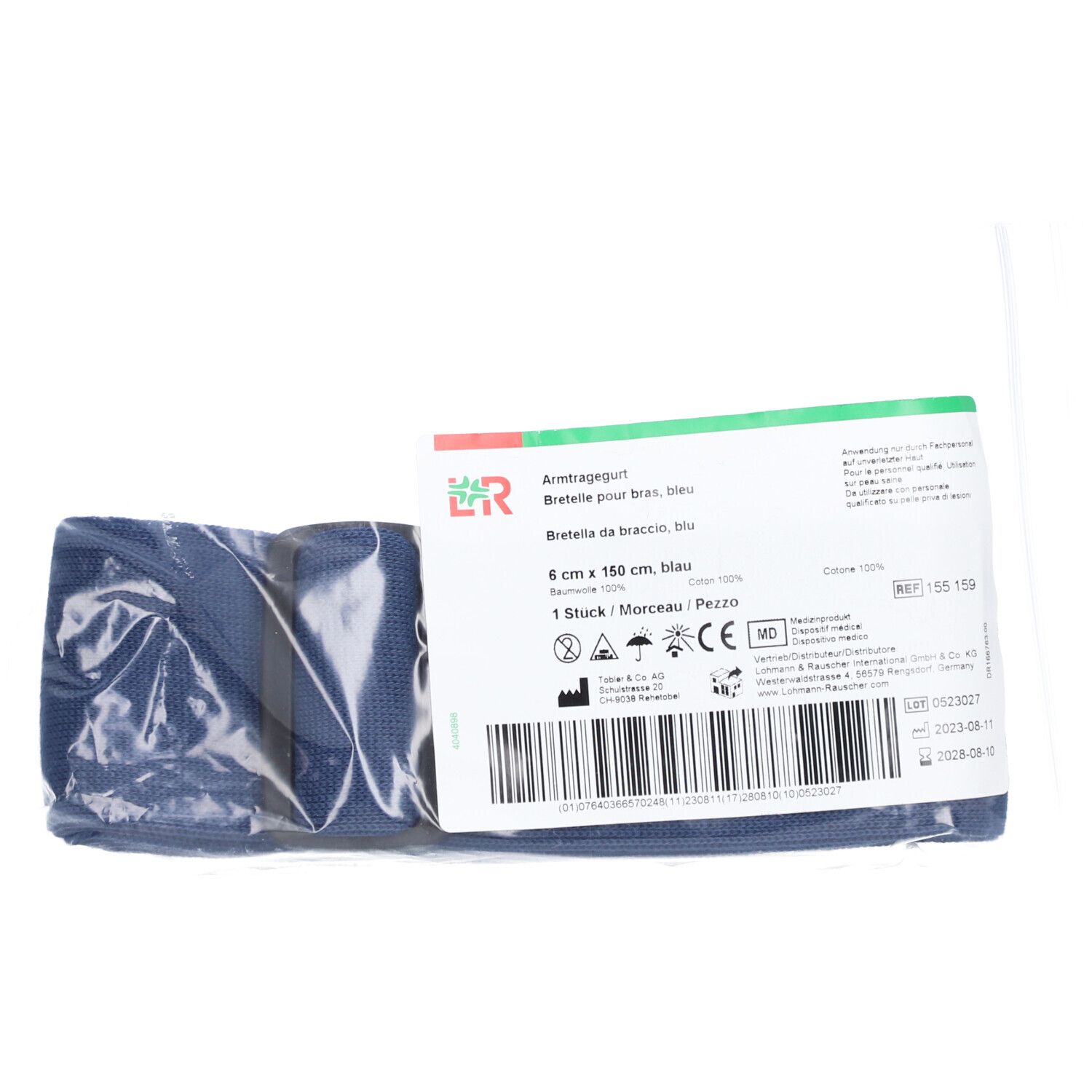 L&R Tobler Sangle de bras 6cmx150cm bleu