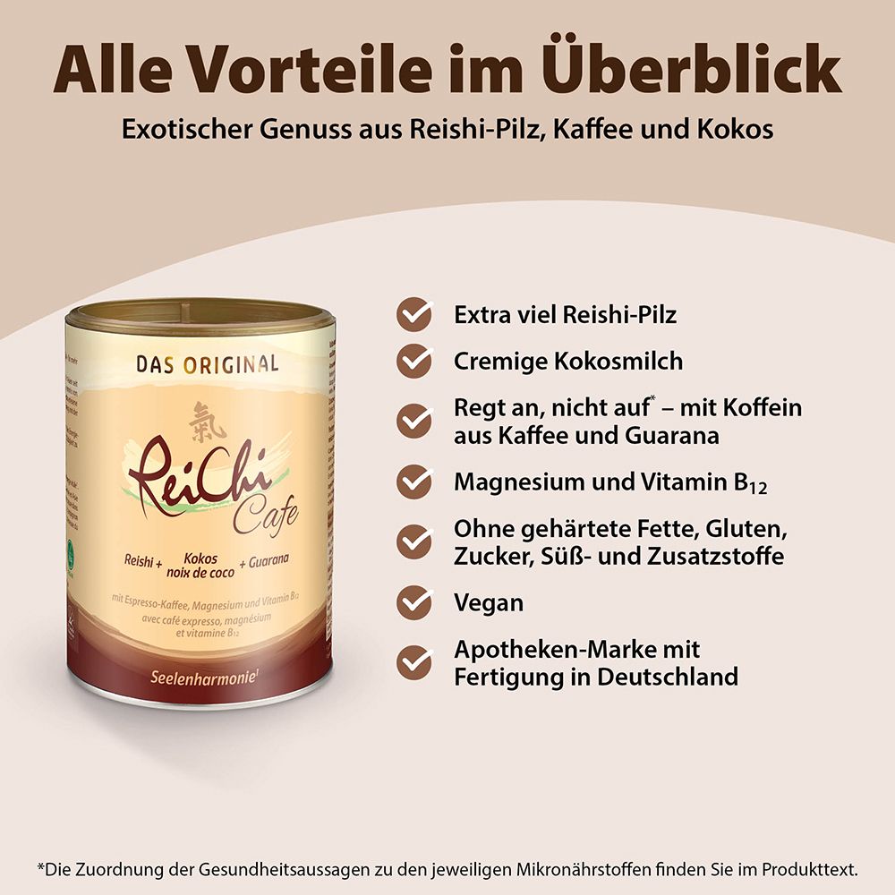 ReiChi Cafe Reishi-Pilz Espresso-Kaffee Kokos vegan
