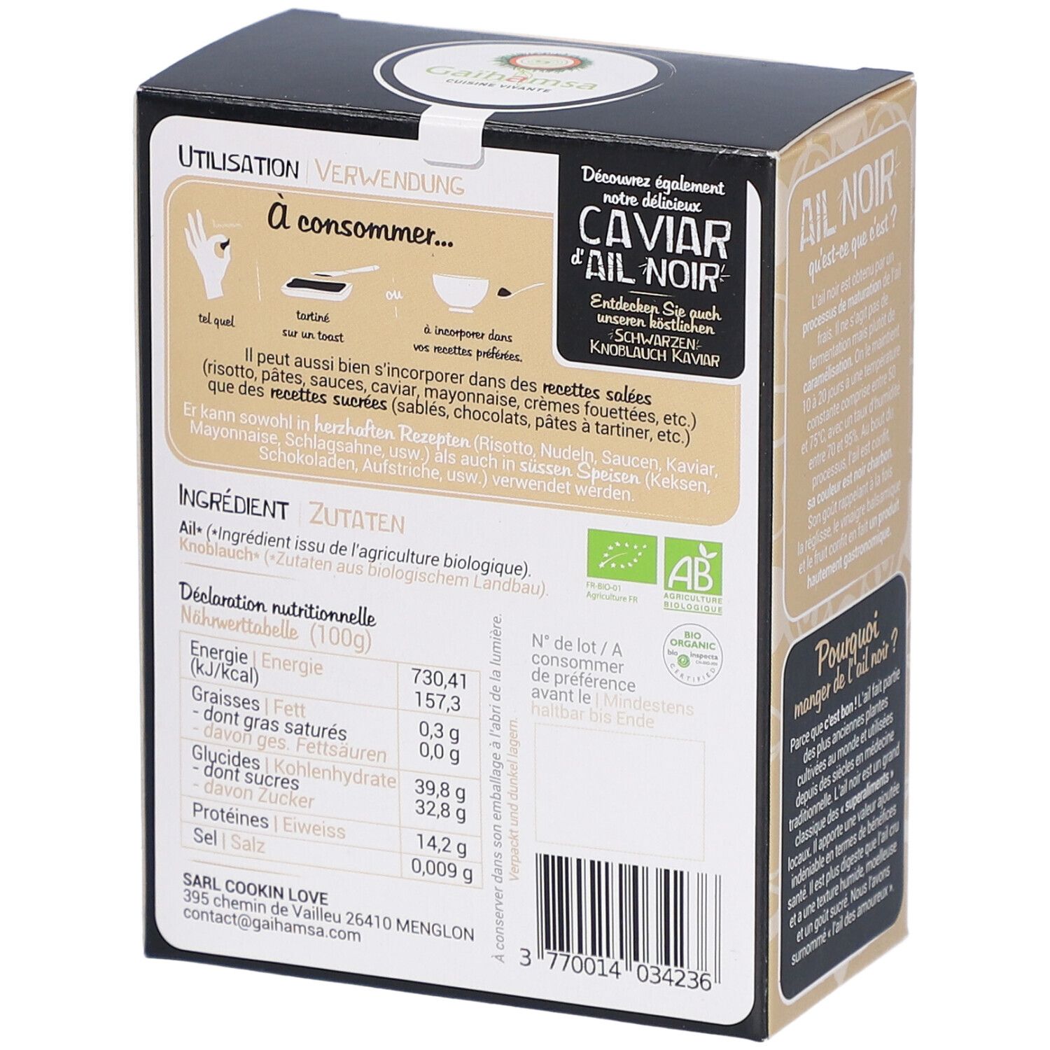 Galbansa - Ail noir bio entier 115 g
