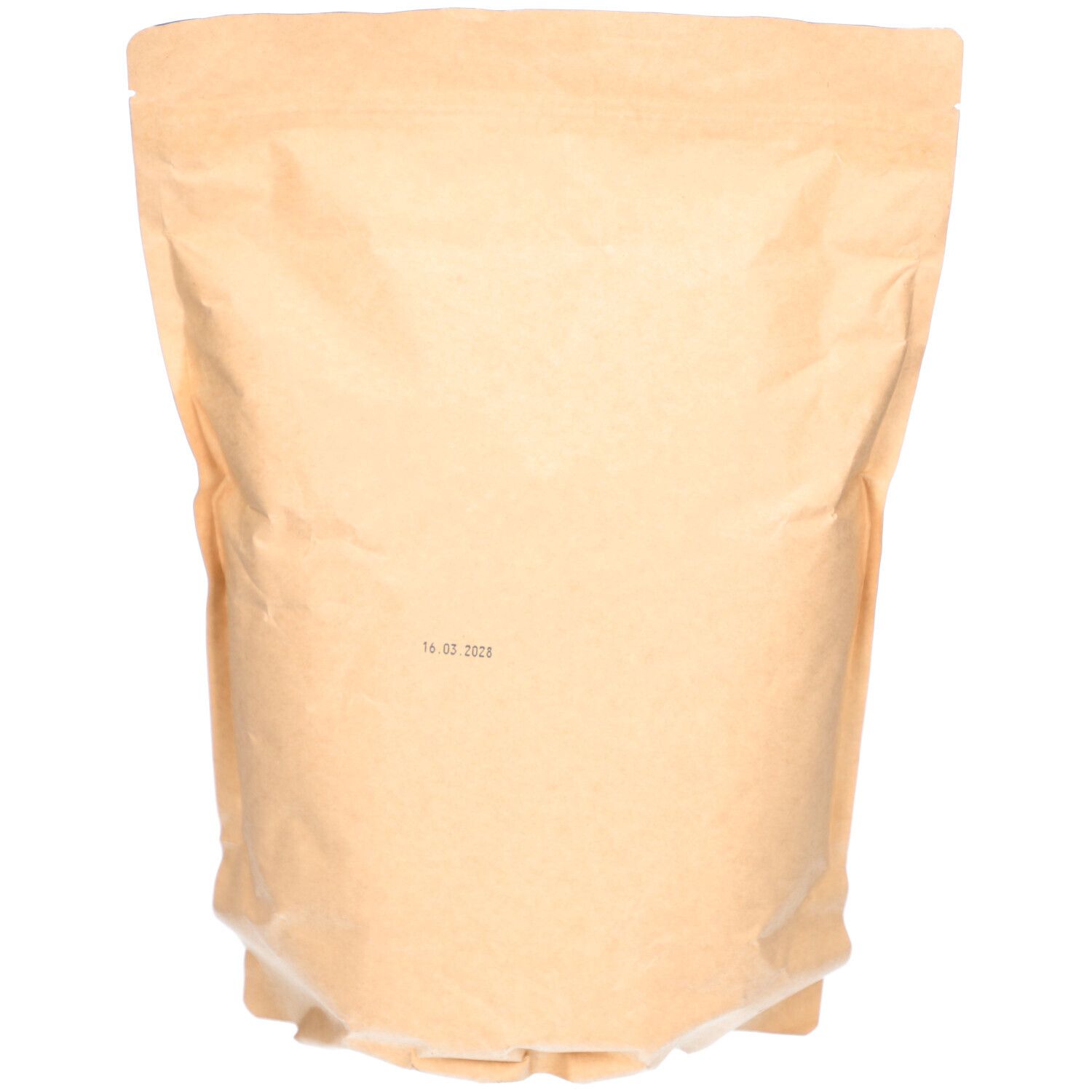 Brauner Papierbeutel. Rückseite. Datumsstempel: 16.03.2020. Keine weiteren Details sichtbar.