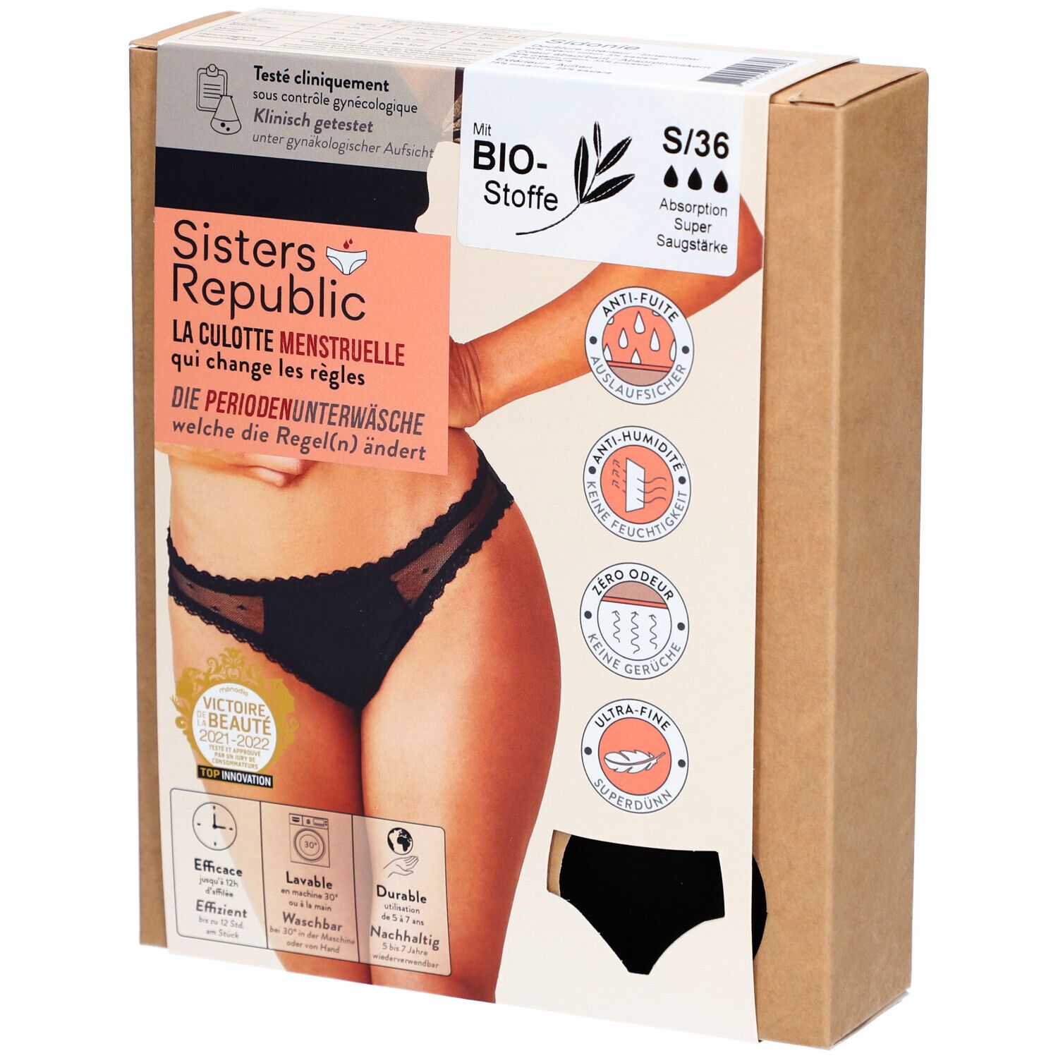 SISTERS REPUBLIC Bikini Menstruel Sidonie Taille S Noir Absorbtion Super