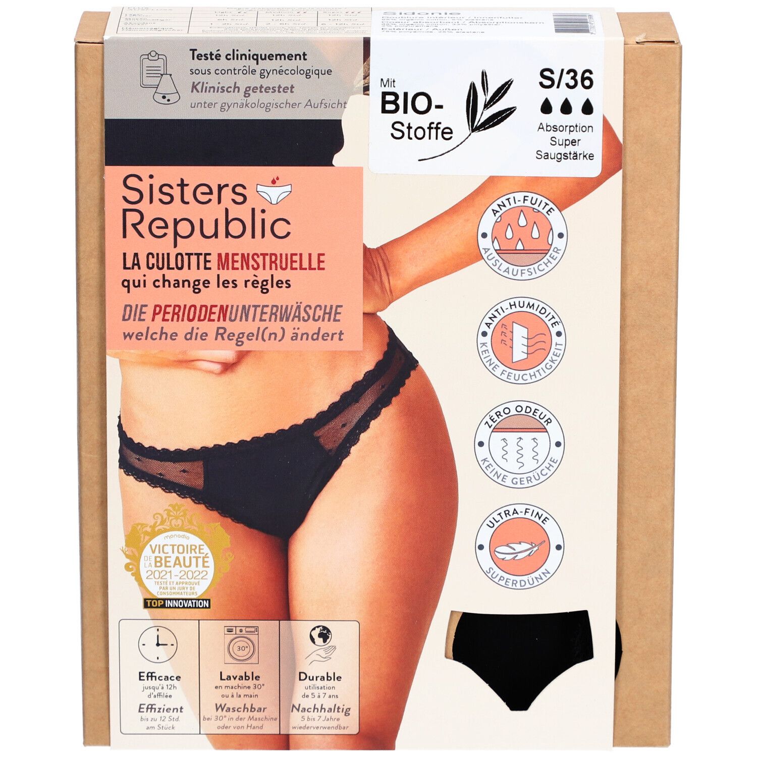 SISTERS REPUBLIC Bikini Menstruel Sidonie Taille S Noir Absorbtion Super