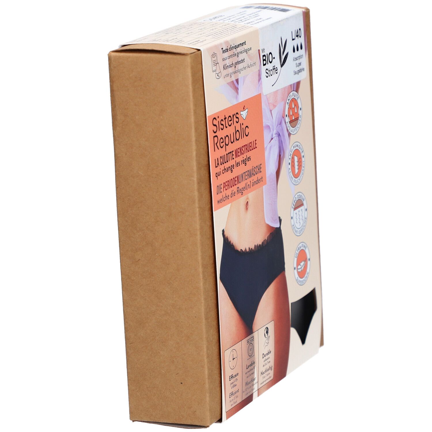 SISTERS REPUBLIC Culotte menstruelle Colette Taille L Noir Super Absorption