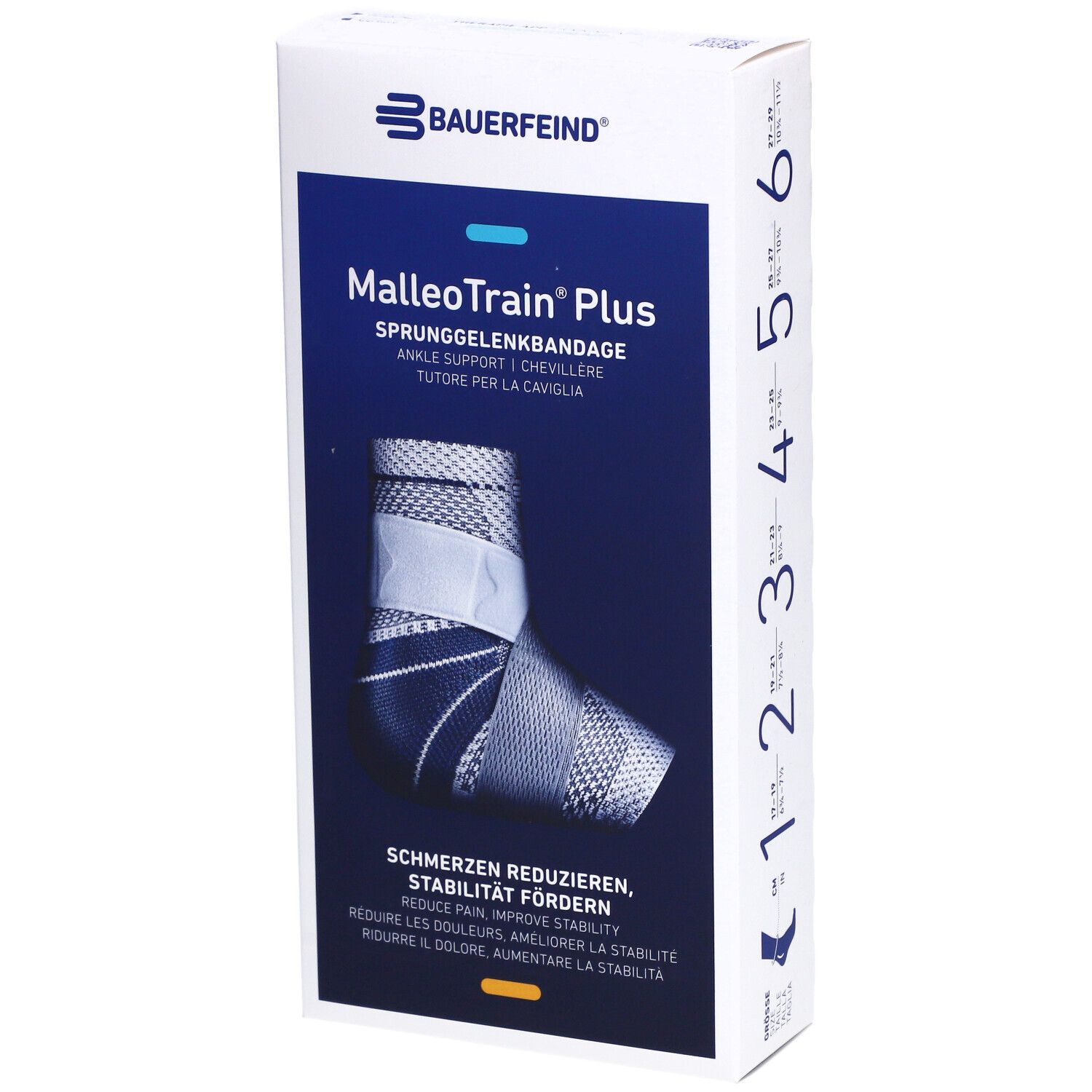 BAUERFEIND® Malleotrain® Plus Aktive Sprunggelenkbandage Gr. 5 links Titan