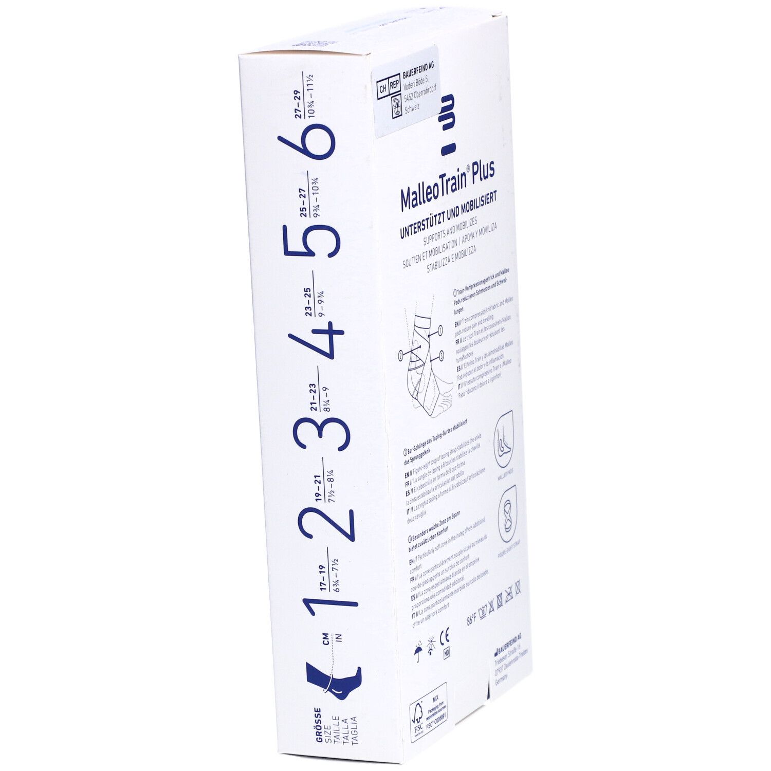BAUERFEIND® Malleotrain® Plus Aktive Sprunggelenkbandage Gr. 5 links Titan