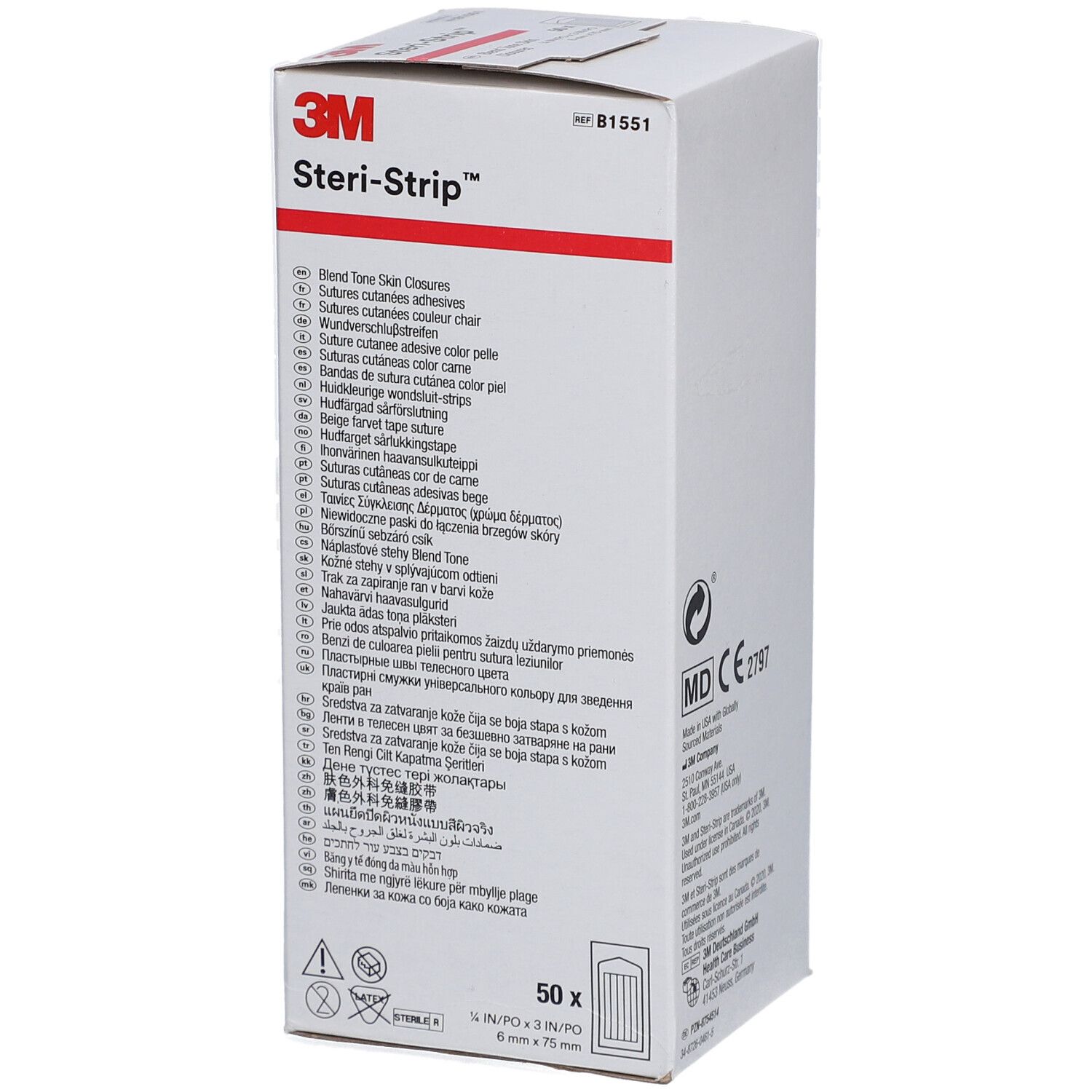 3M Steri-Strip™ Steriles selbstklebendes Hautnahtmaterial 6 x 75 mm Weiß