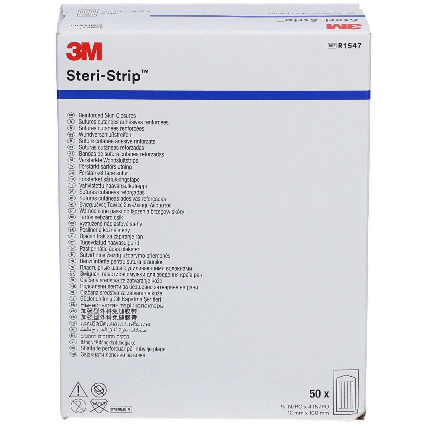 3M Steri-Strip Packung mit 50 Stück, 12 x 100 mm.