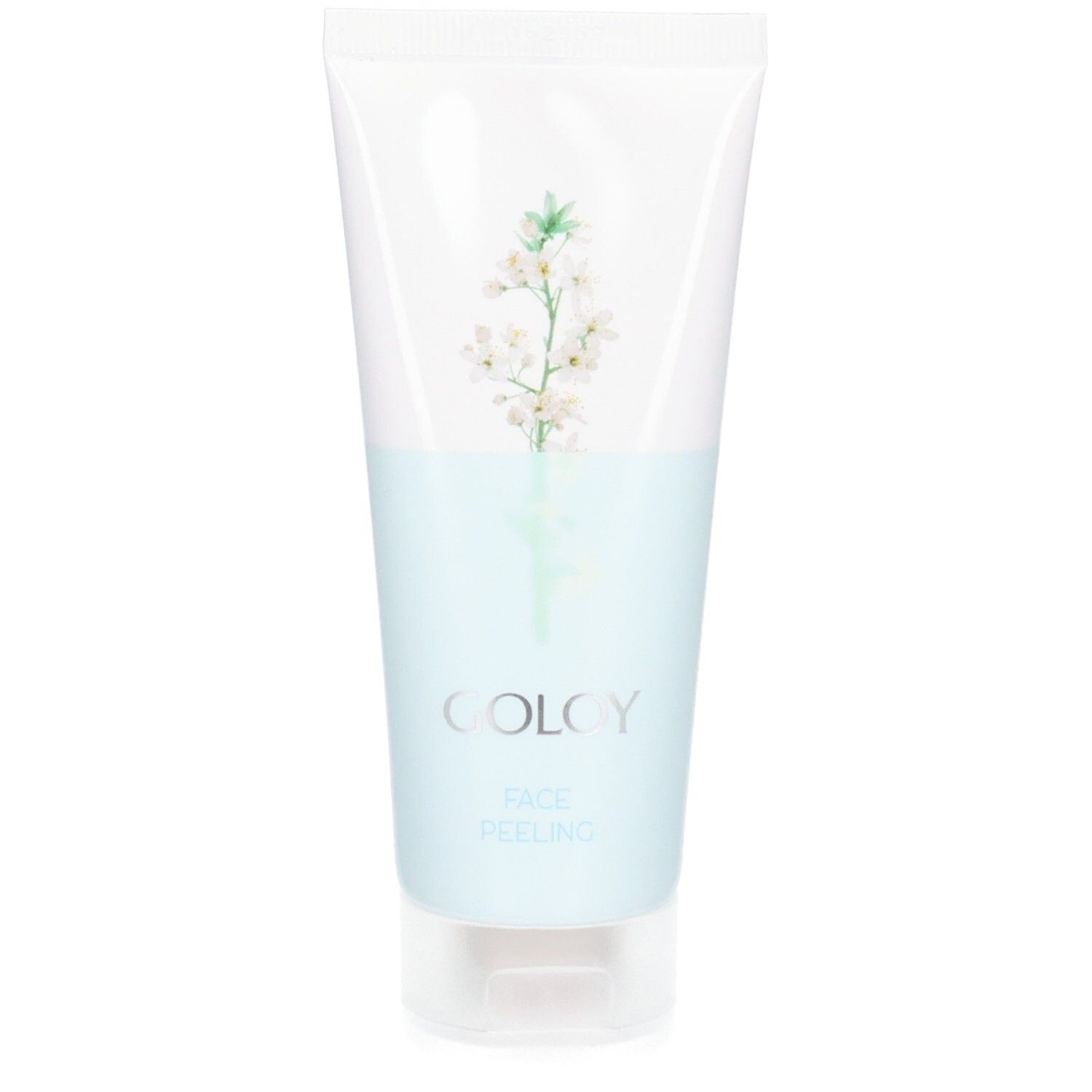 GOLOY Face Peeling Tube mit Blumenmotiv und blauem Farbverlauf.