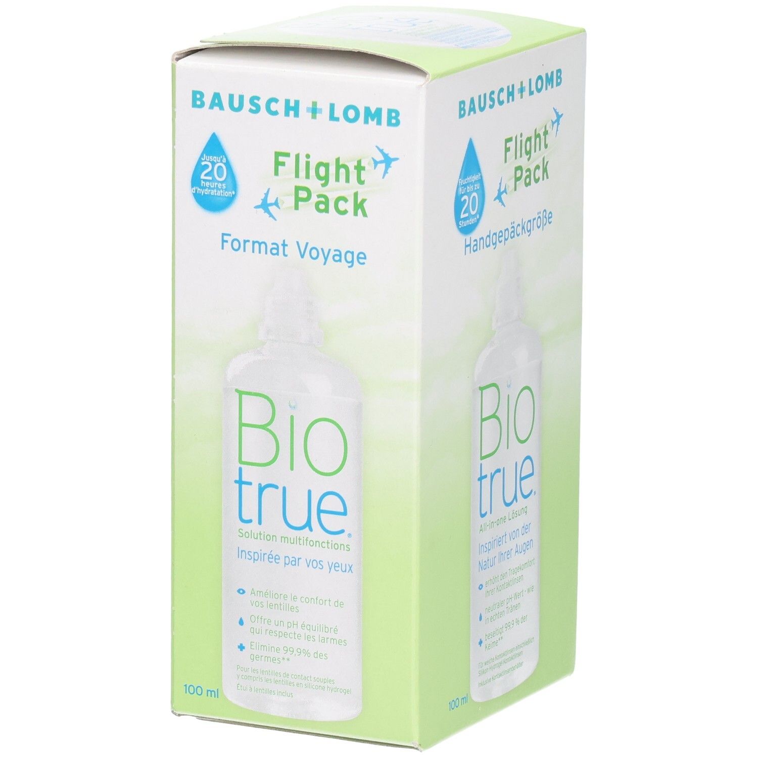 Biotrue Solution Multifonctions, 100ml, format voyage.