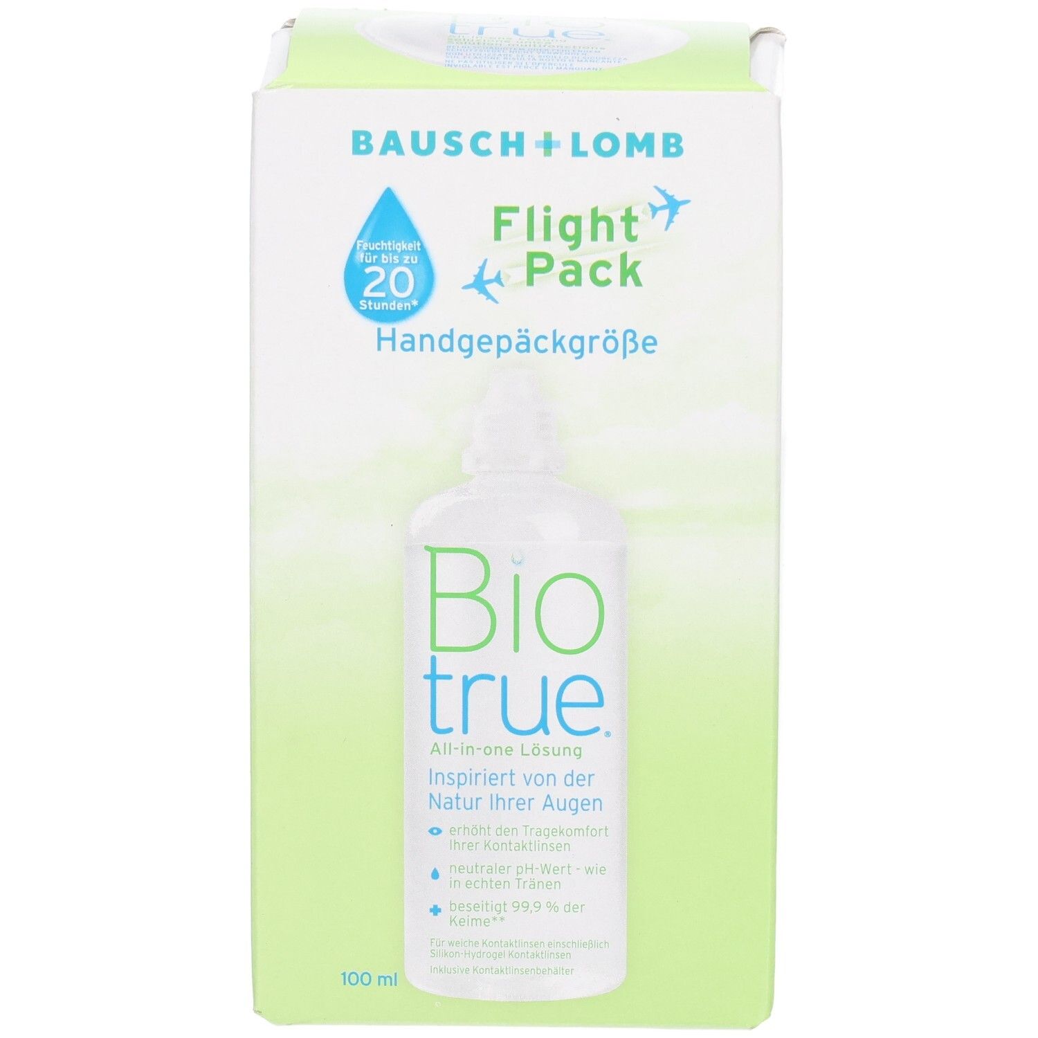Biotrue Solution Multifonctions, 100ml, format voyage.