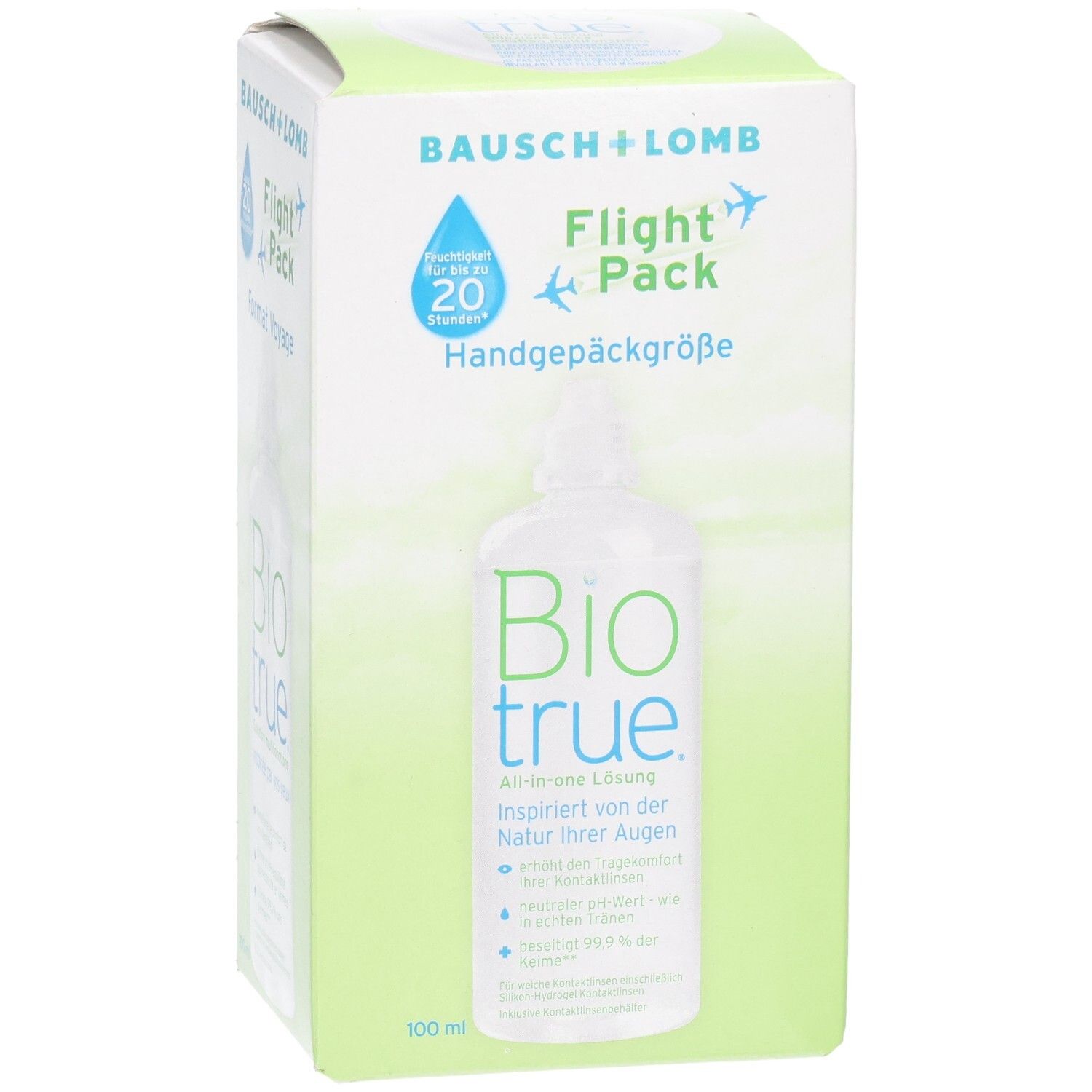 Biotrue Solution Multifonctions, 100ml, format voyage.