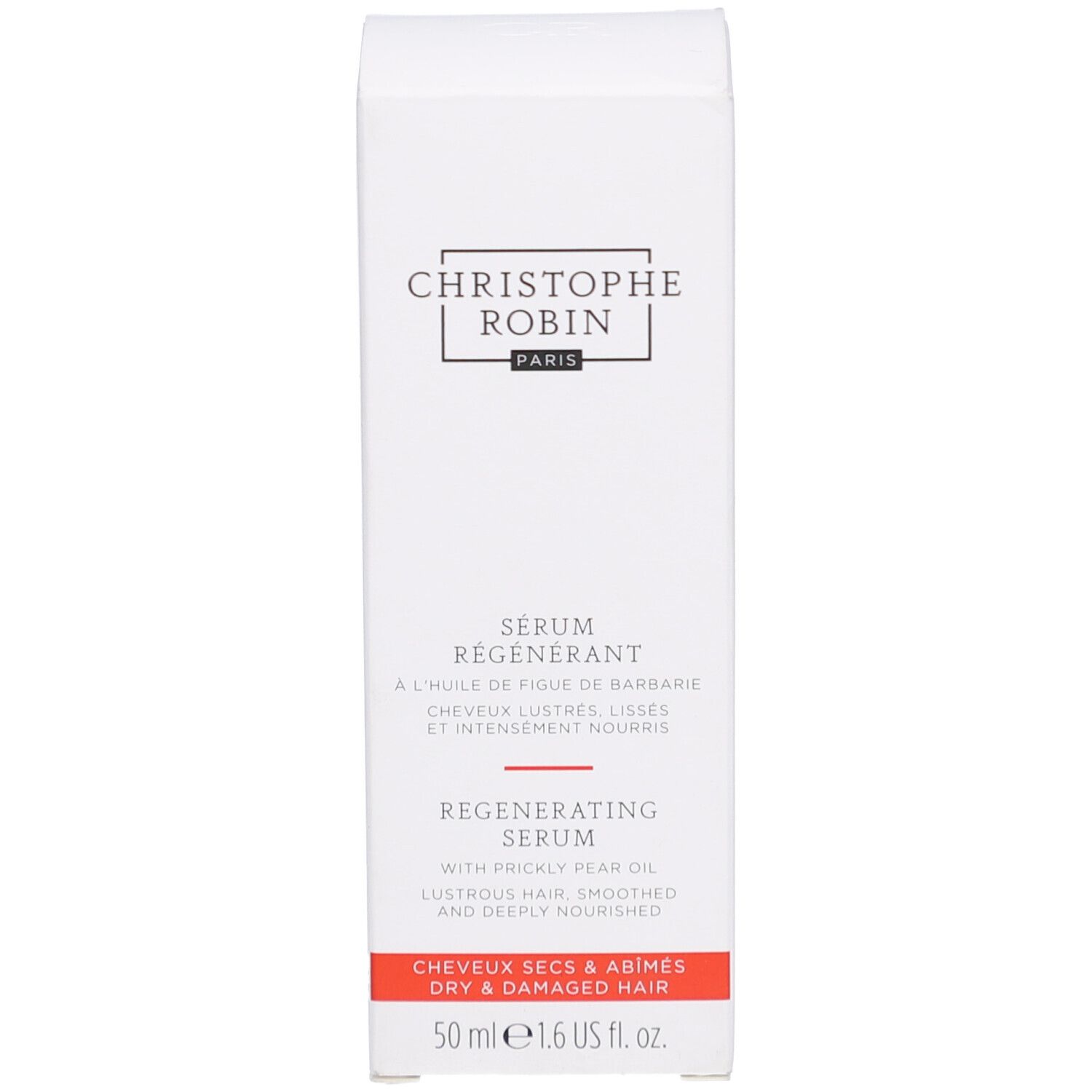 Weiße Produktverpackung. Beschriftung: Christophe Robin, Regenerierendes Serum, 50 ml.