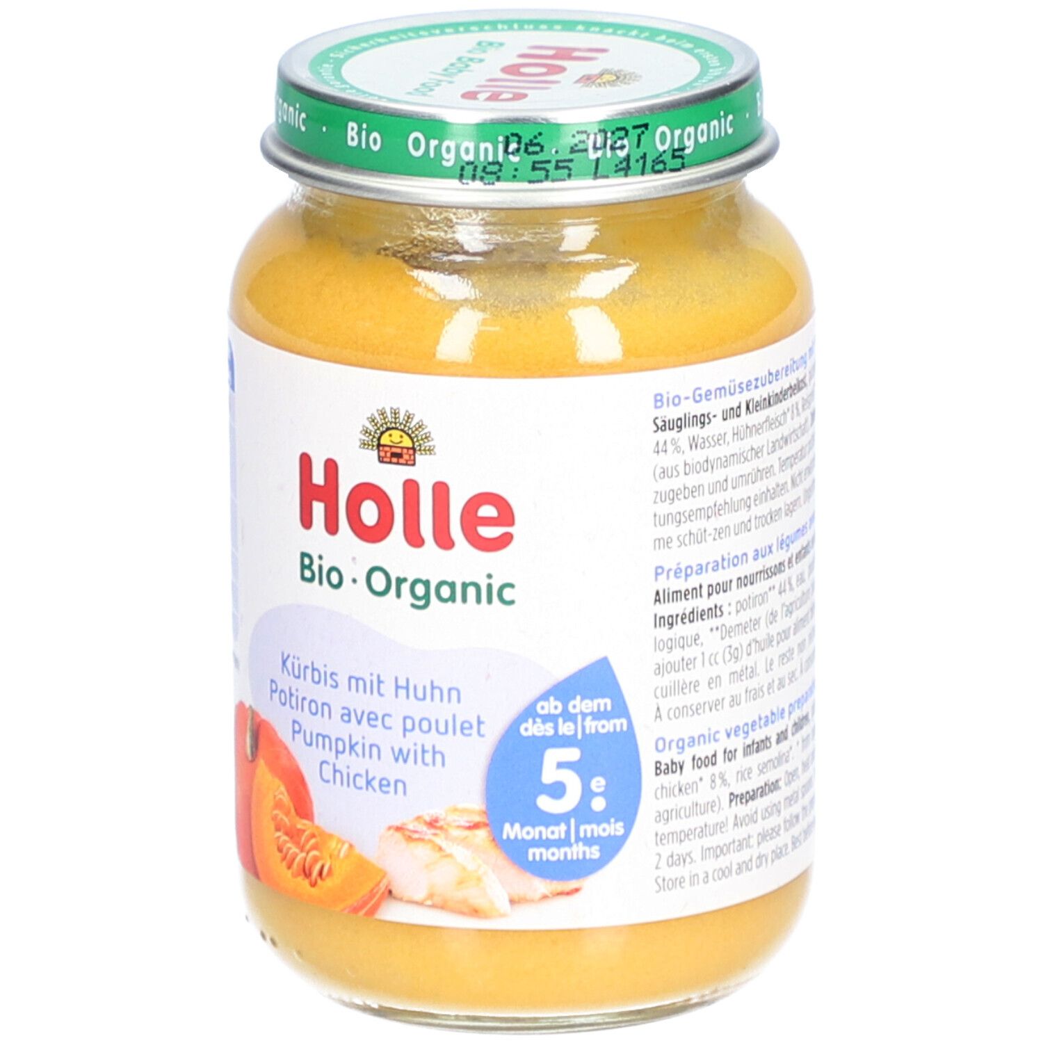 Holle Bio Petit Pot Bébé Potiron Avec Poulet Dès 5 Mois