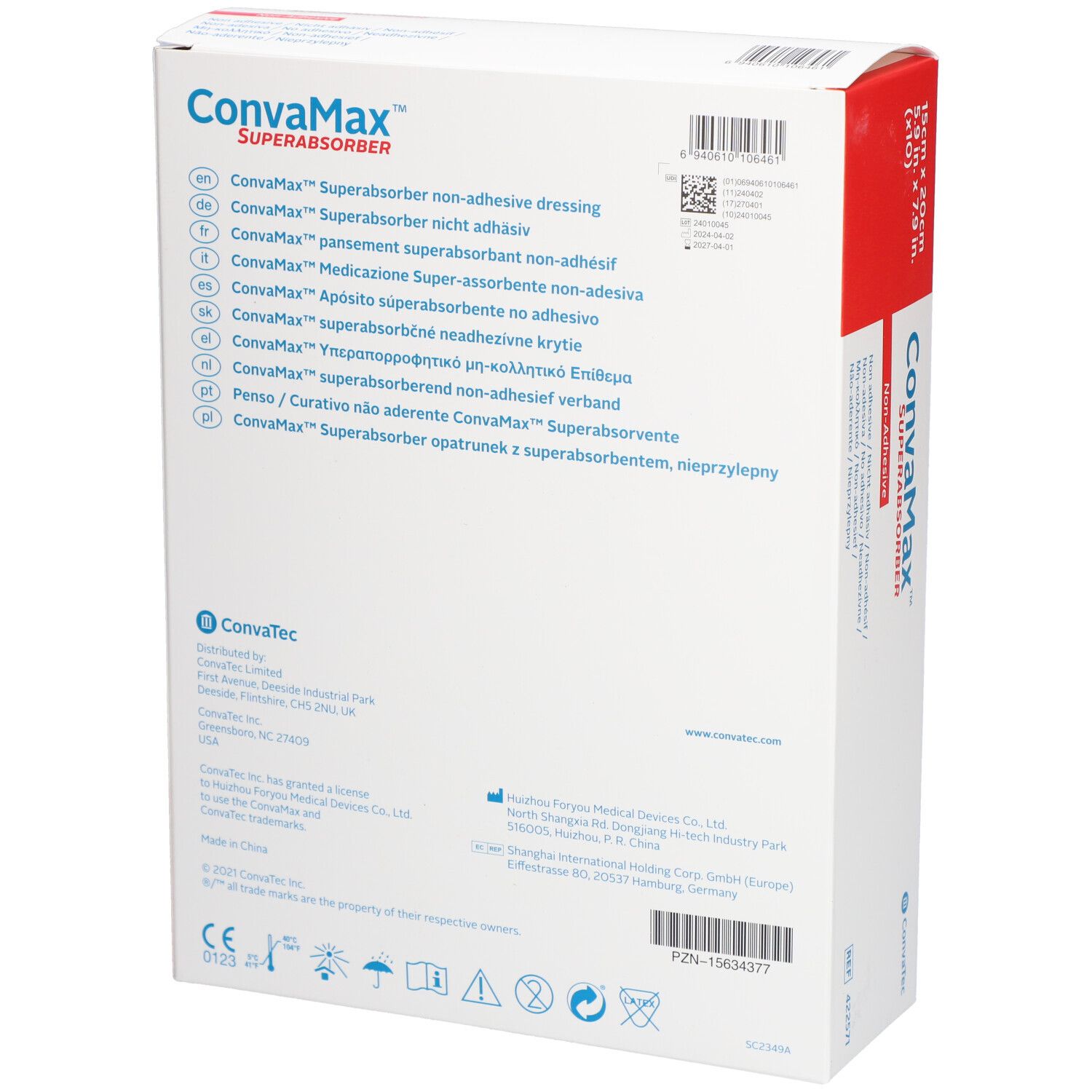 CONVAMAX Pansement superabsorbant non-adhésif 15x20cm