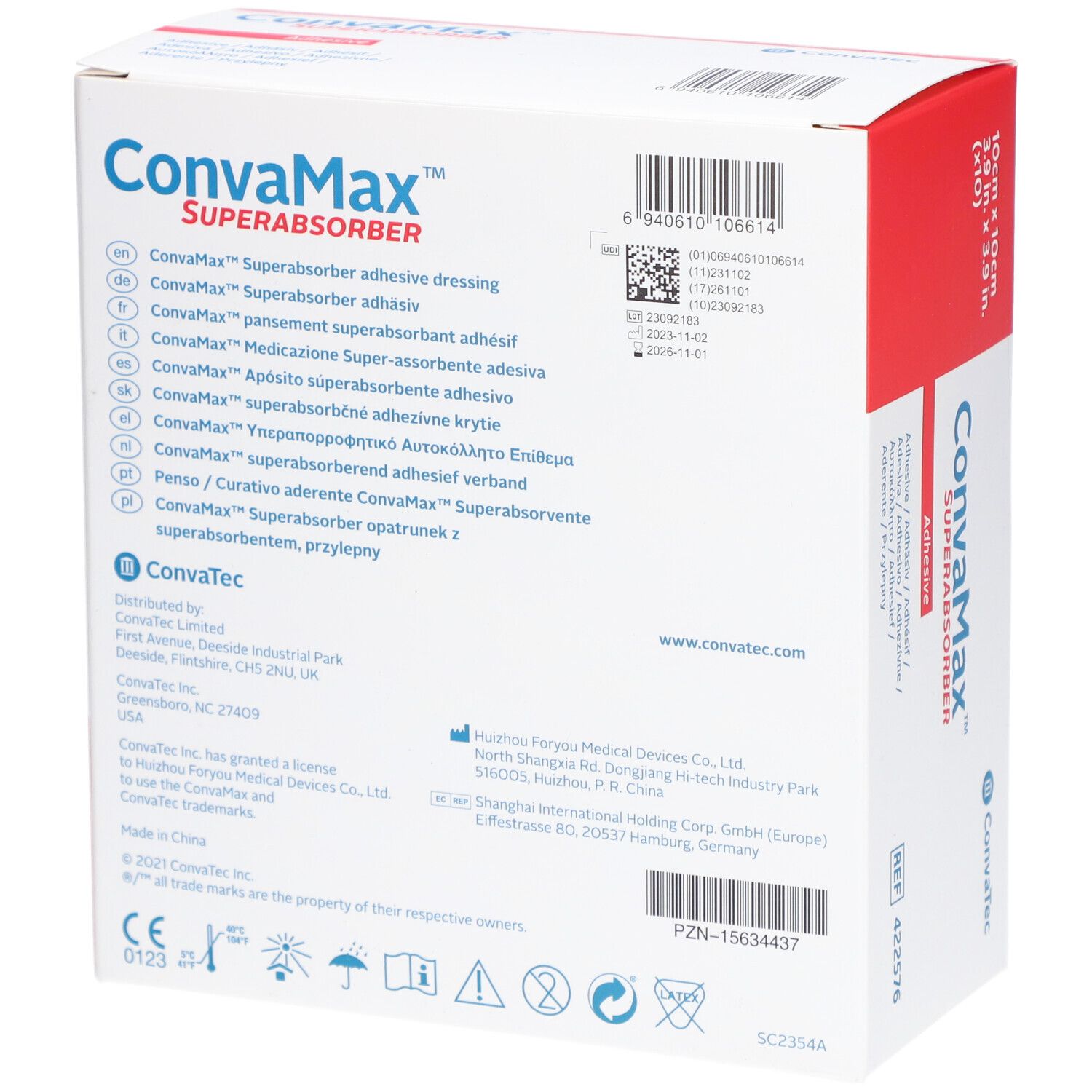 CONVAMAX Superabsorber 10x10cm adhäsiv 10 Stk