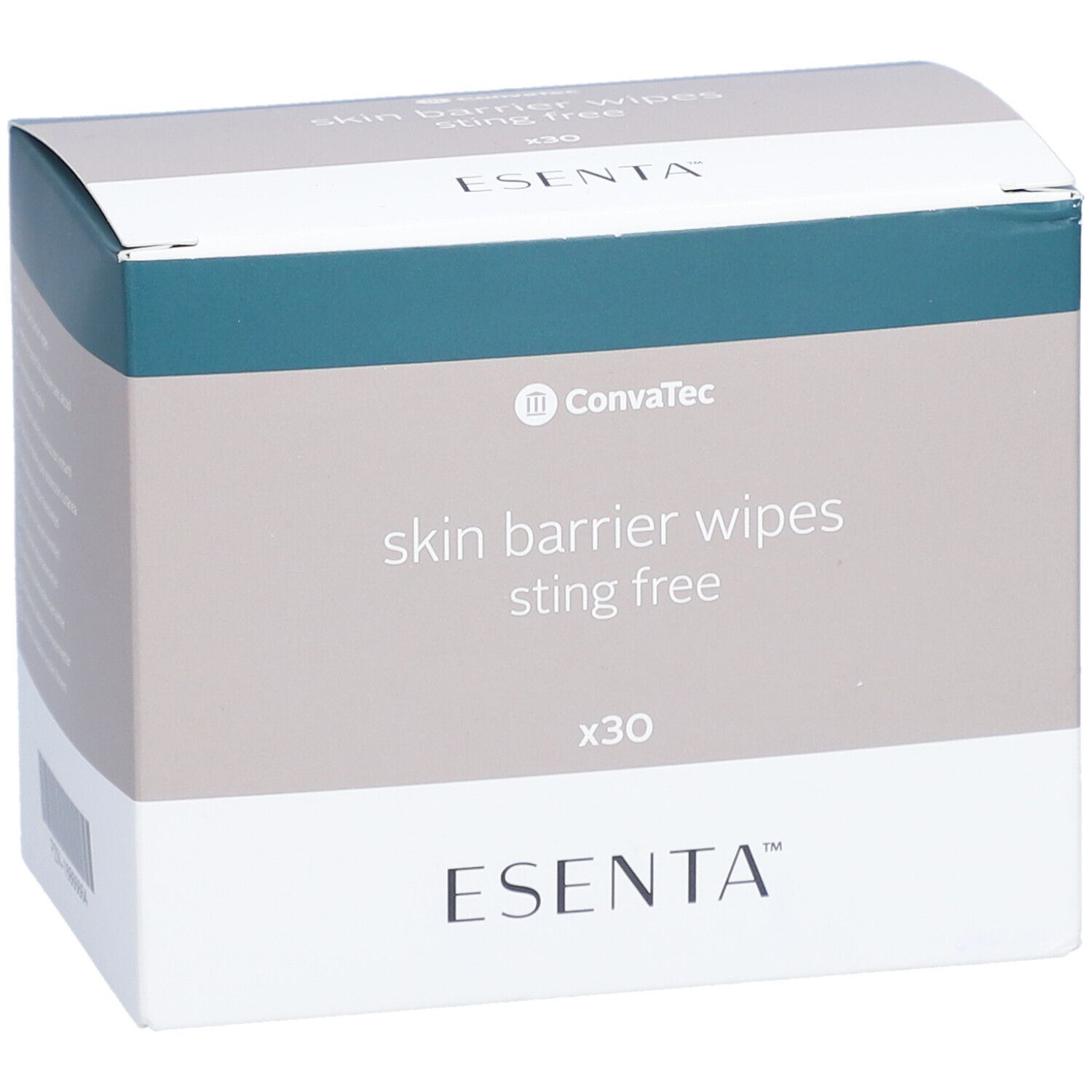 ESENTA Hautschutzfilm Tücher, Packung. Schräge Ansicht der Verpackung mit Logo und Produktbezeichnung.