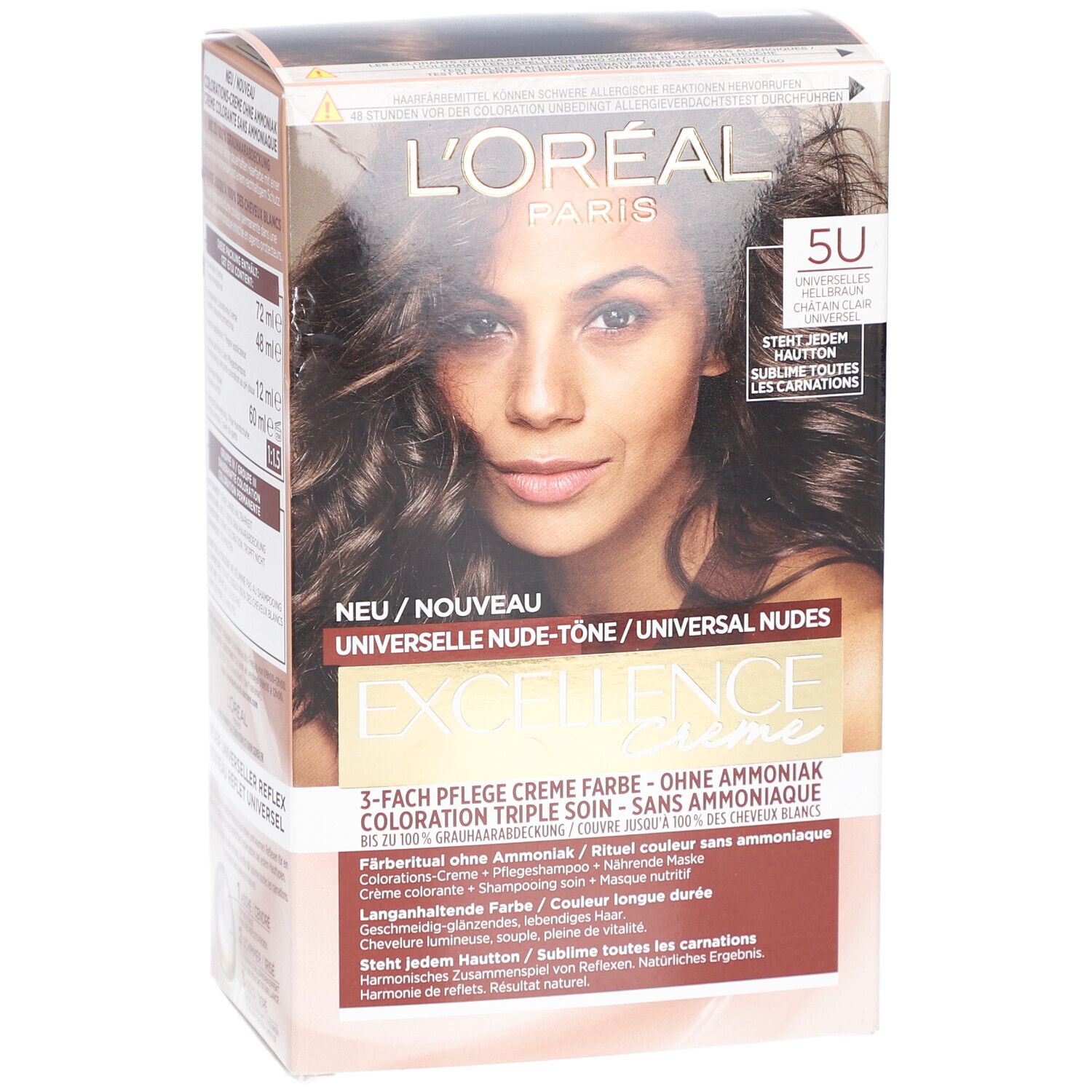 L'Oréal Paris Excellence Creme 5U. Vue de face de la boîte avec image et texte.