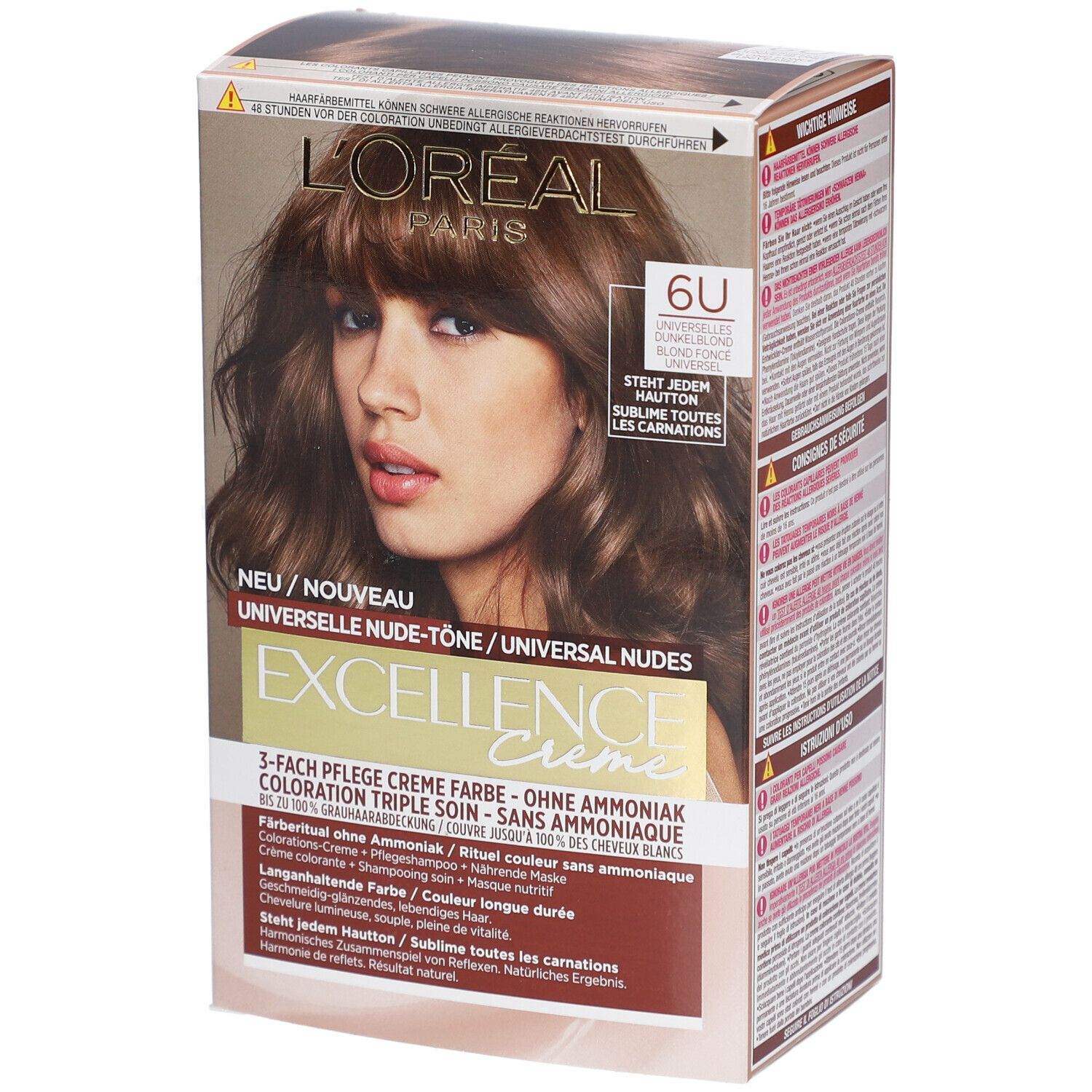 L'Oréal Excellence Creme 6U, universelle Nude-Töne, Blond-Dunkelblond.