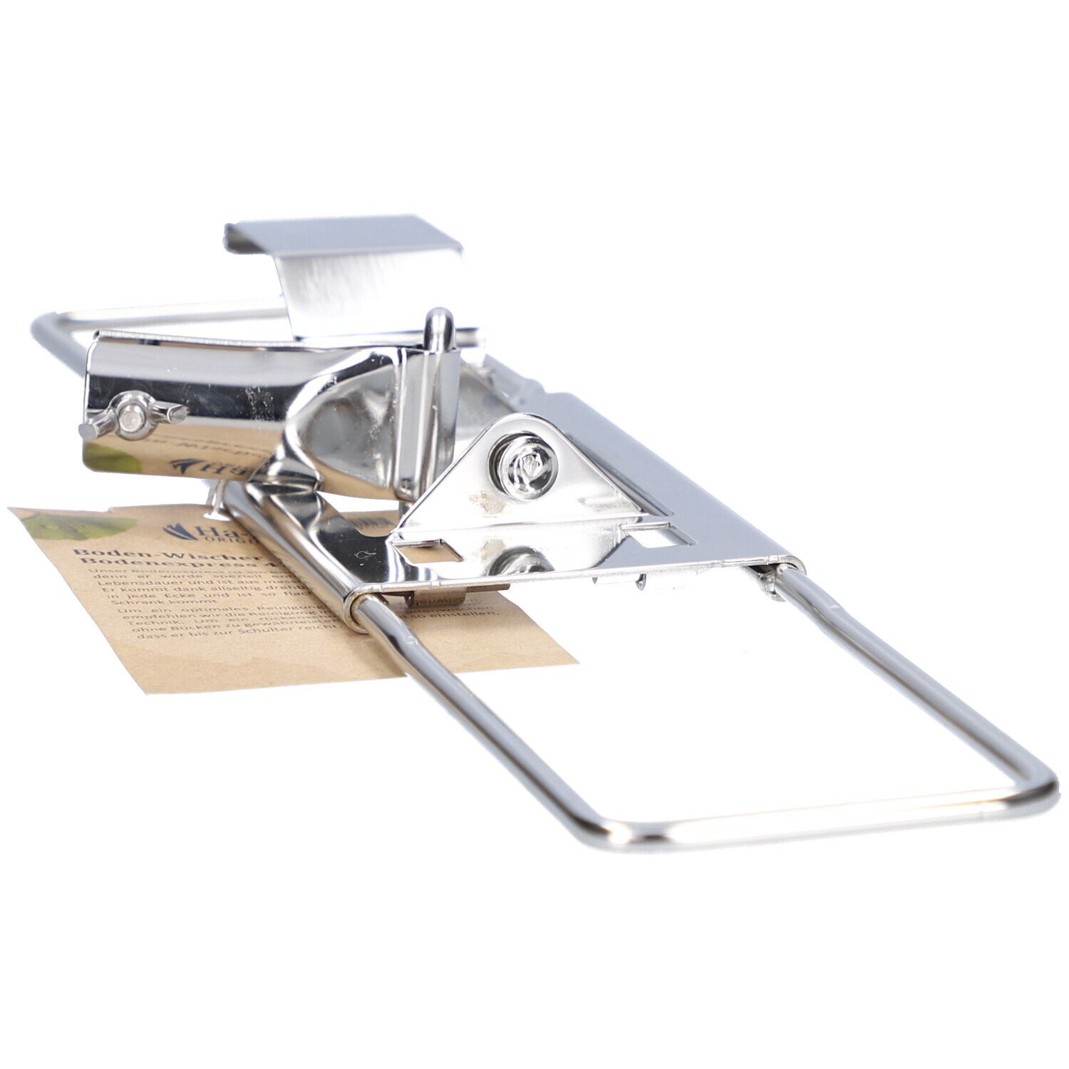 Cadre métallique avec poignées rectangulaires et support. Une étiquette marron est visible.