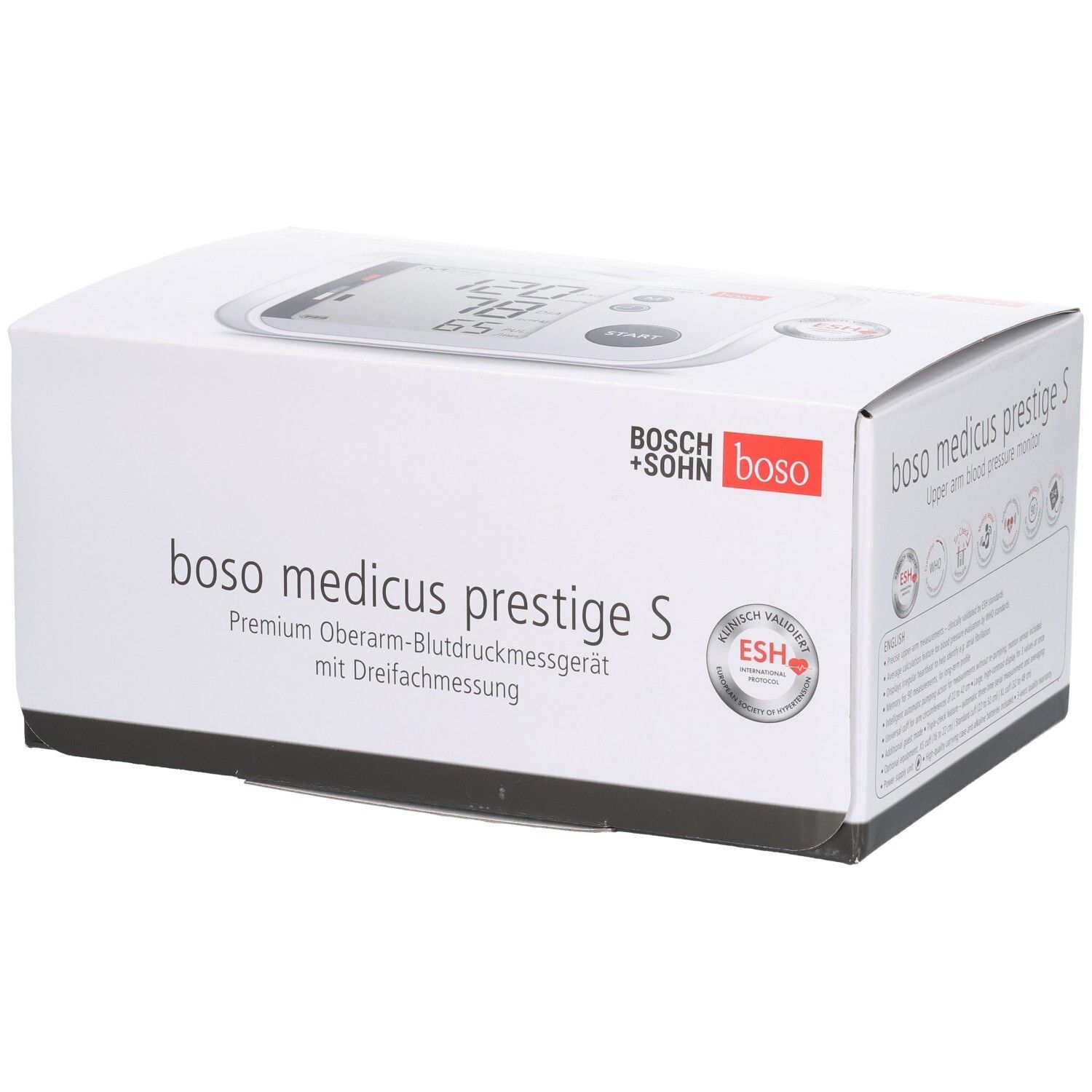 Emballage du tensiomètre au bras BOSO medicus prestige S avec certification ESH.