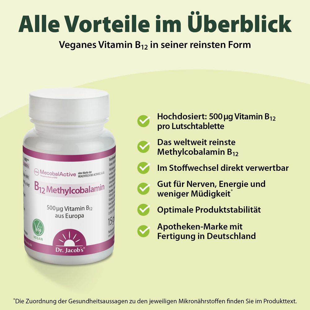 Dr. Jacob's Vitamin B12 Methylcobalamin hochdosiert vegan