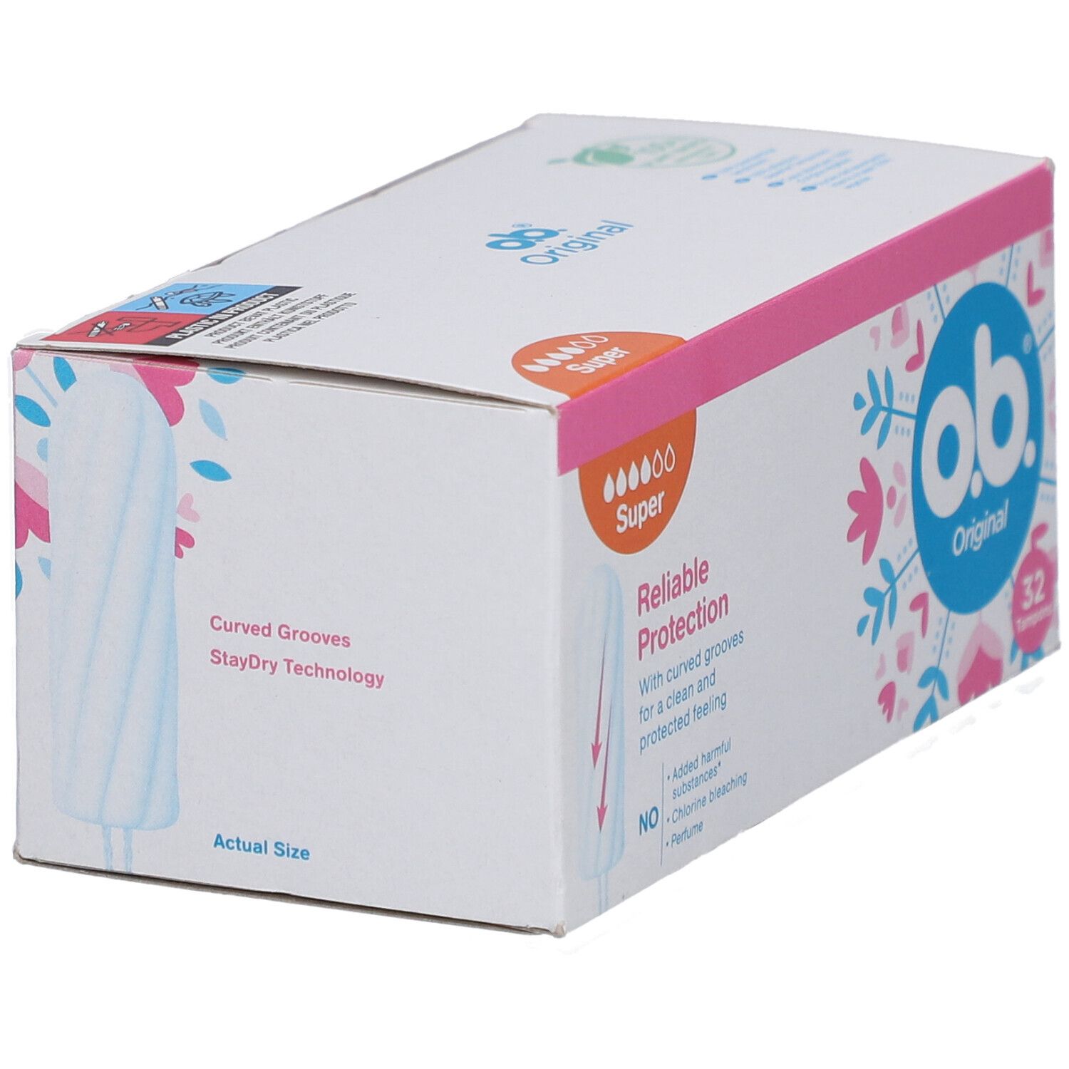 O.b. Original Super Tampons, Karton. 32 Stück. Zuverlässiger Schutz. Gynäkologisch getestet.